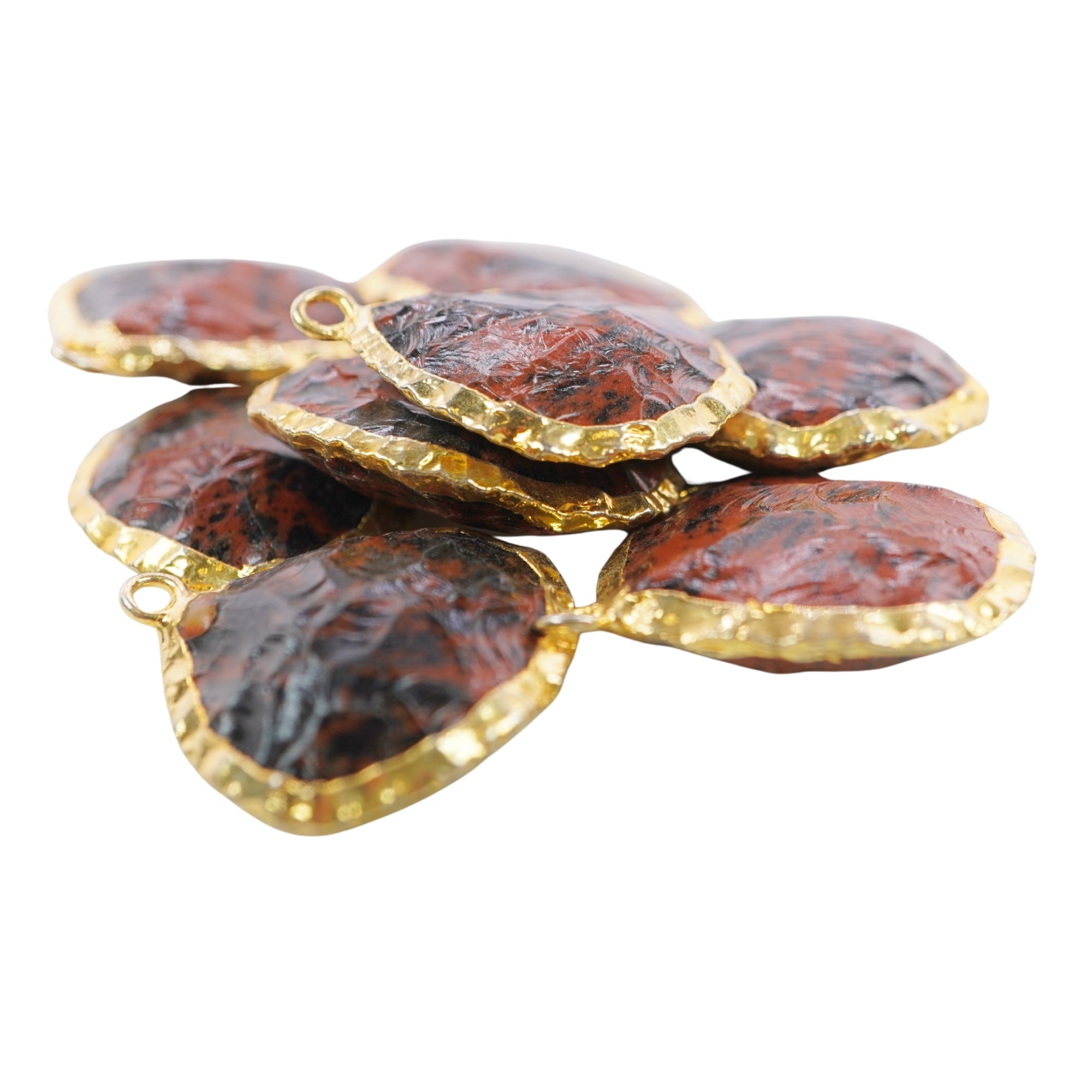 Mahogany Obsidian Small Hand knapped Heart Gemstone Gold Electroplated Charm Pendant