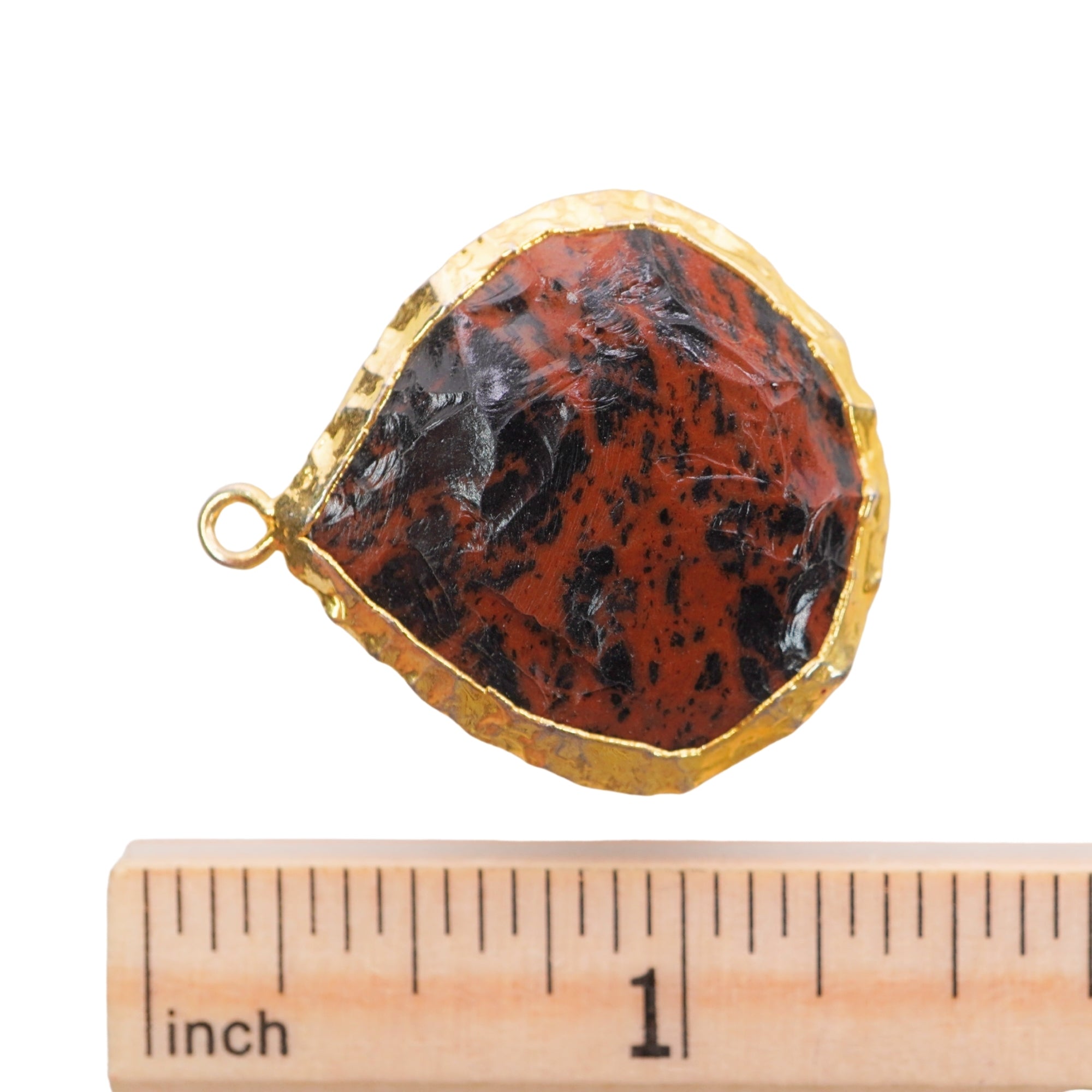 Mahogany Obsidian Small Hand knapped Heart Gemstone Gold Electroplated Charm Pendant
