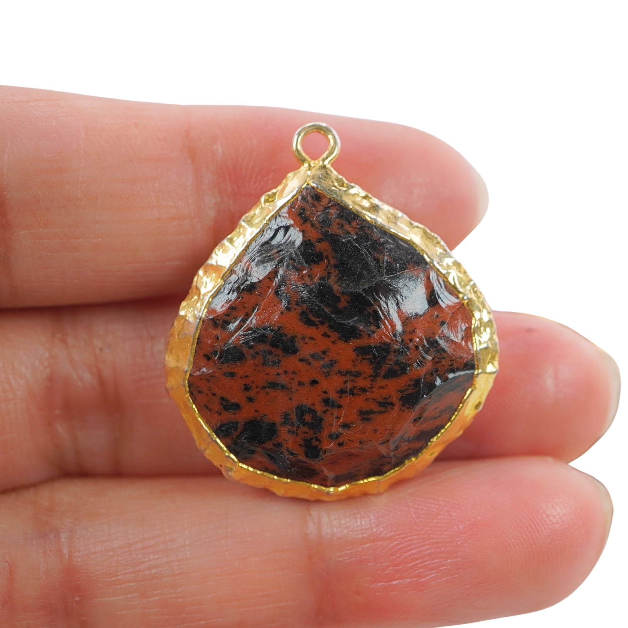 Mahogany Obsidian Small Hand knapped Heart Gemstone Gold Electroplated Charm Pendant