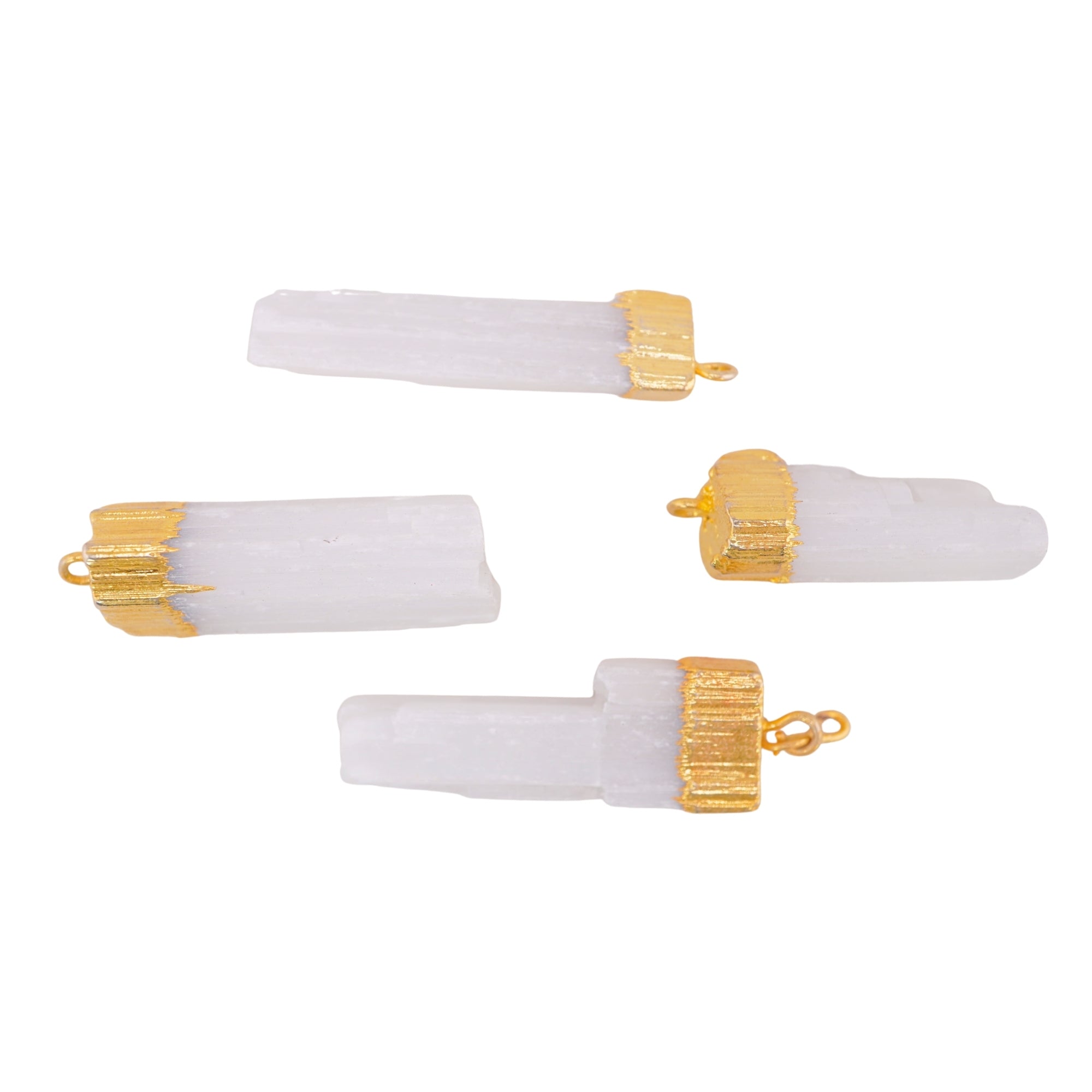 Selenite Raw Chunk Capped Gemstone Gold Electroplated Charm Pendant