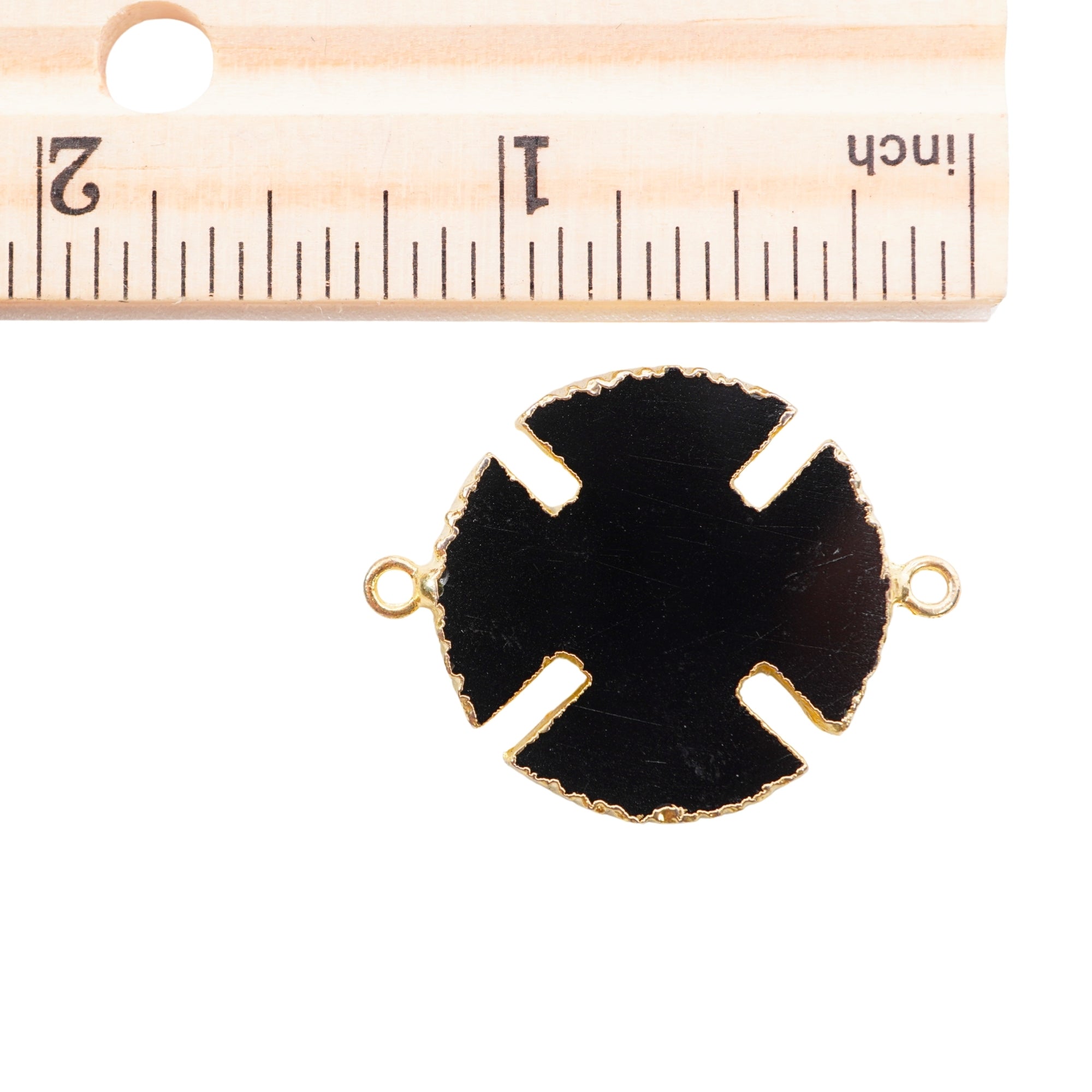Black Onyx Viking Cross Shape Gemstone Gold Electroplated Charm Connector