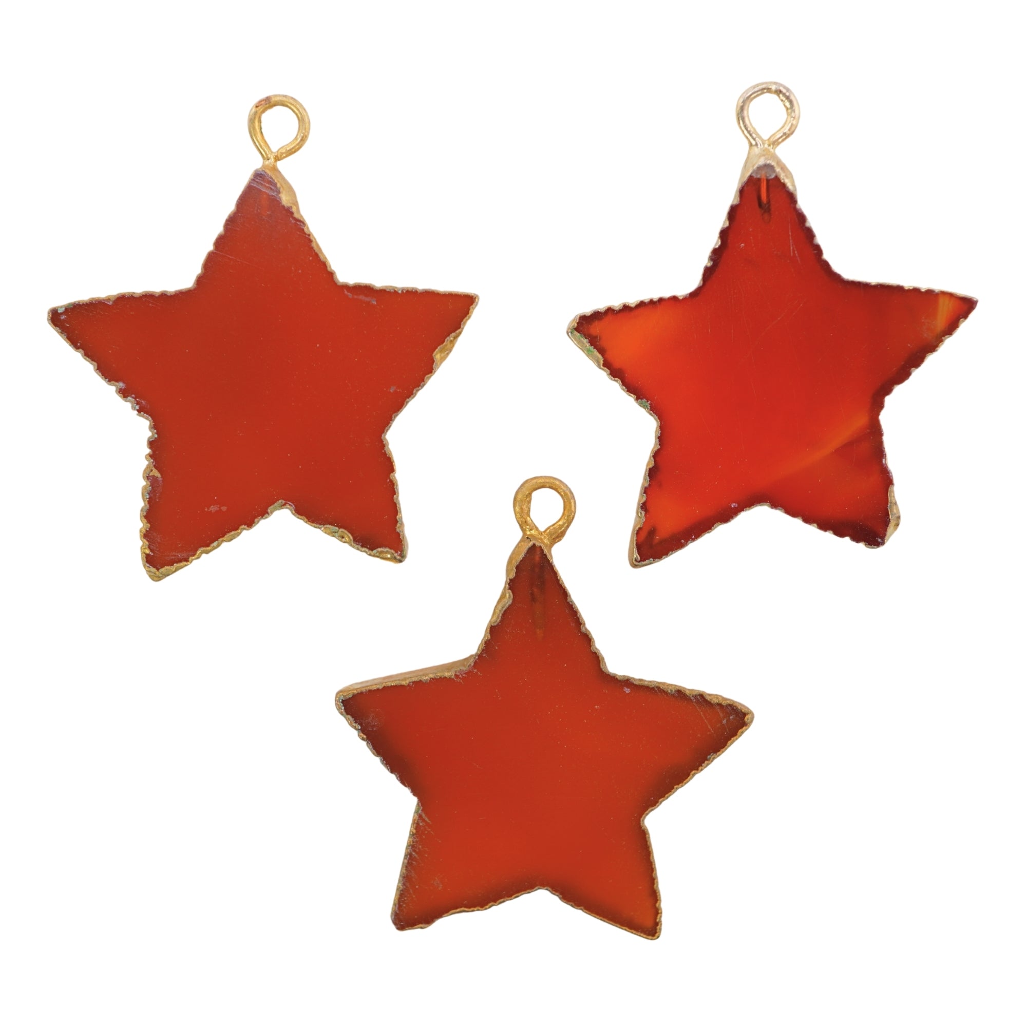 Red Banded Agate Chalcedony Star Shape Gemstone Gold Electroplated Charm Pendant