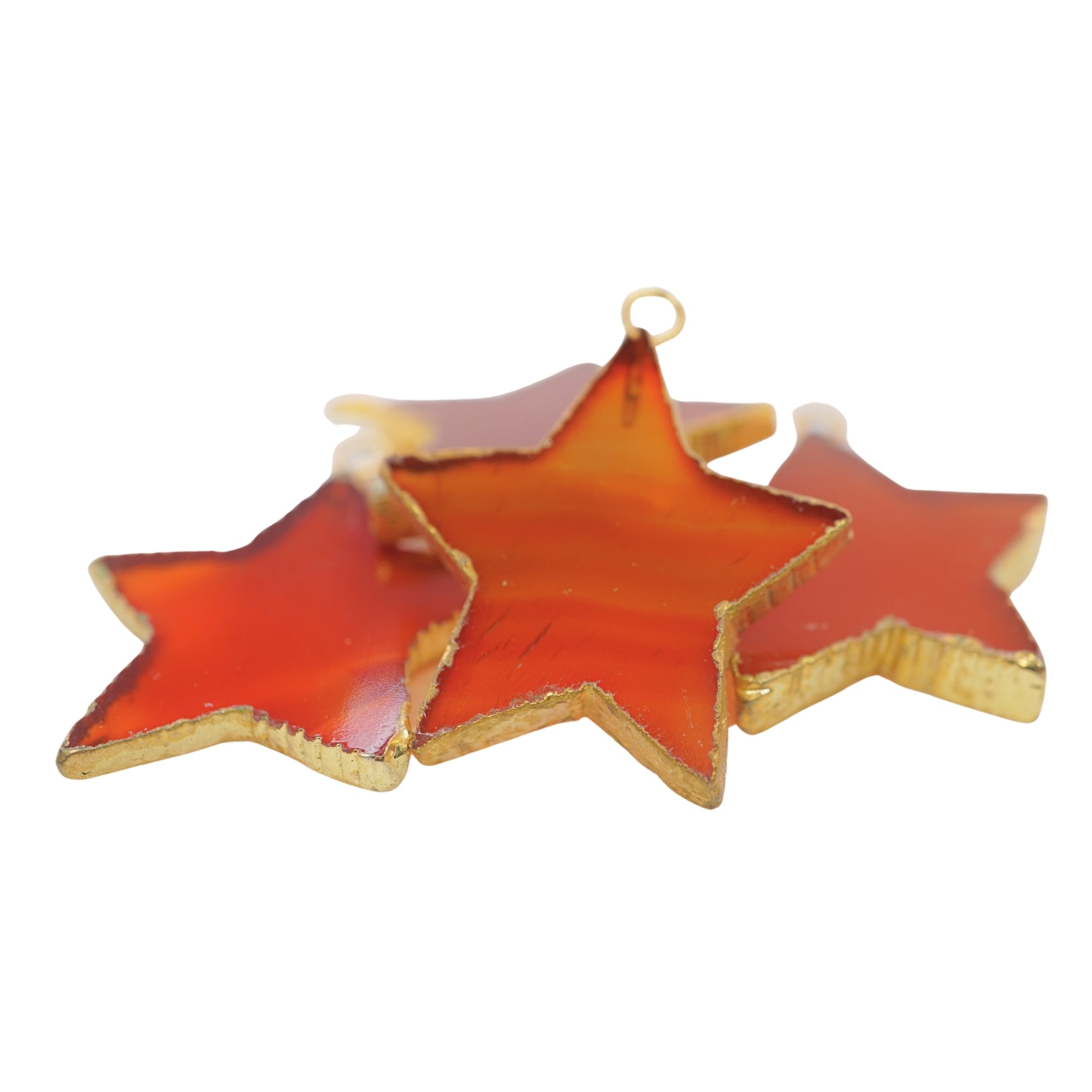 Red Banded Agate Chalcedony Star Shape Gemstone Gold Electroplated Charm Pendant