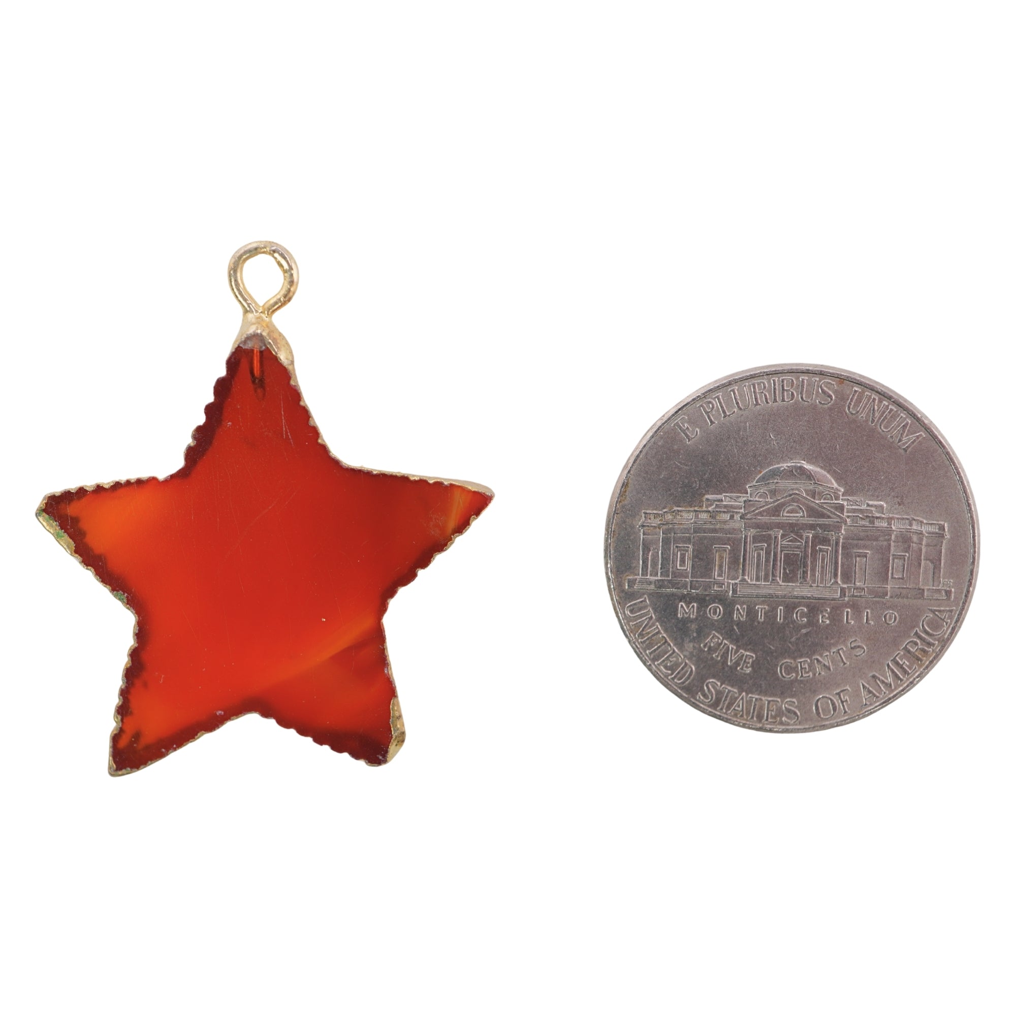 Red Banded Agate Chalcedony Star Shape Gemstone Gold Electroplated Charm Pendant