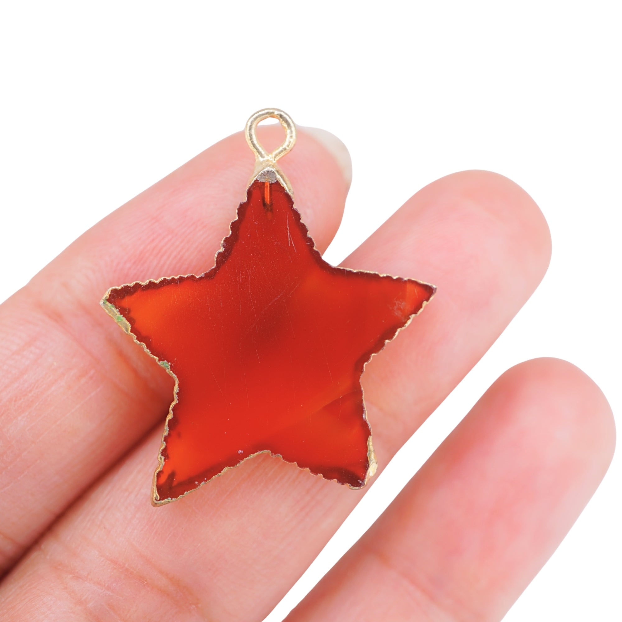Red Banded Agate Chalcedony Star Shape Gemstone Gold Electroplated Charm Pendant