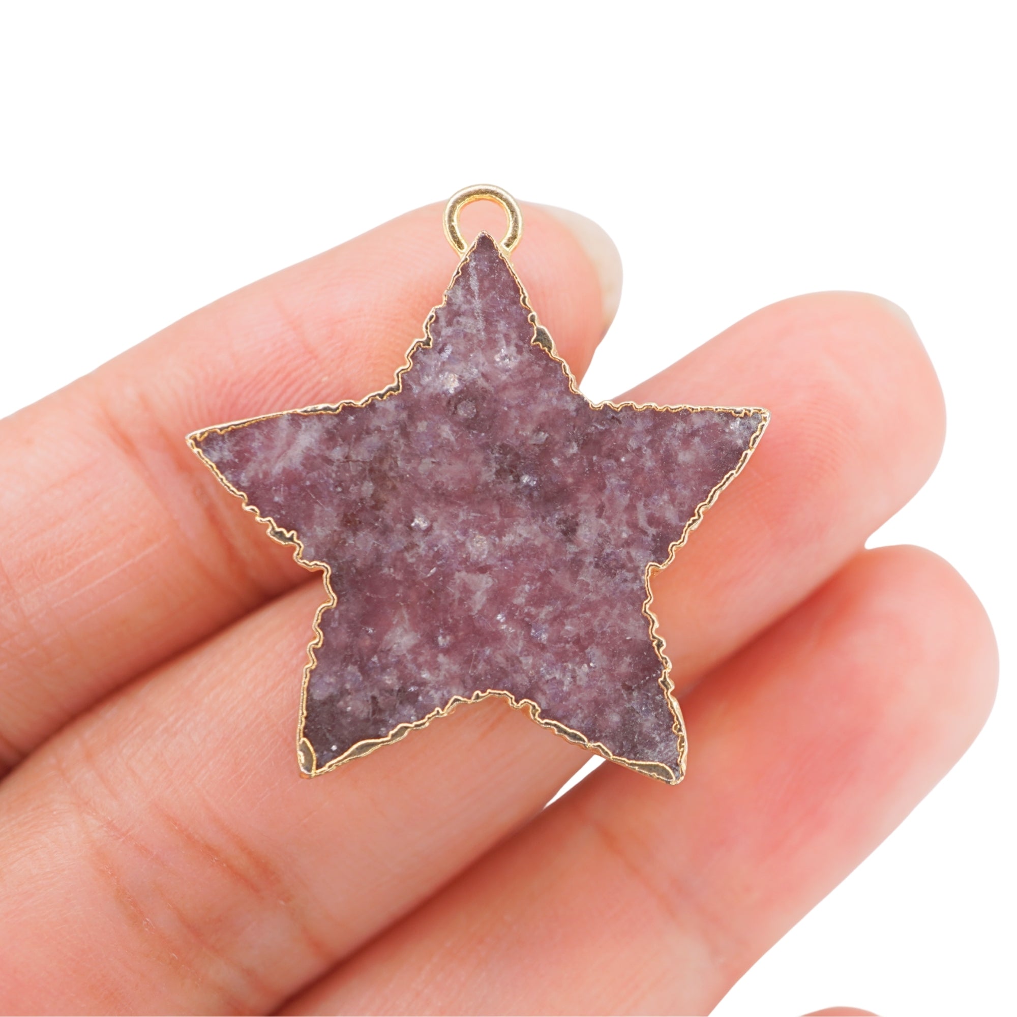 Lepidolite Carved Star Shape Gemstone Gold Electroplated Charm Pendant