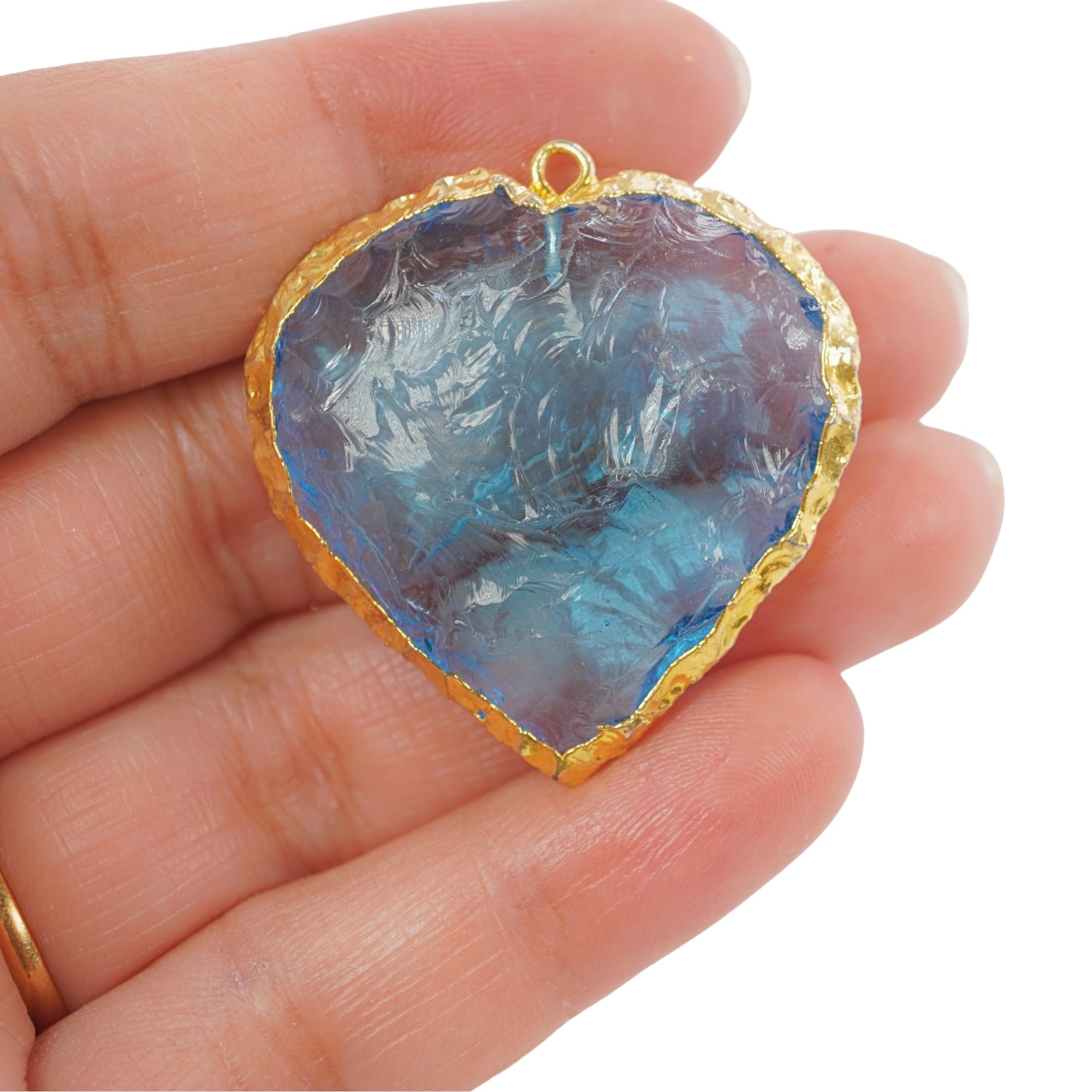 Sky Blue Hydro Quartz Heart Shape Gemstone Gold Electroplated Charm Pendant