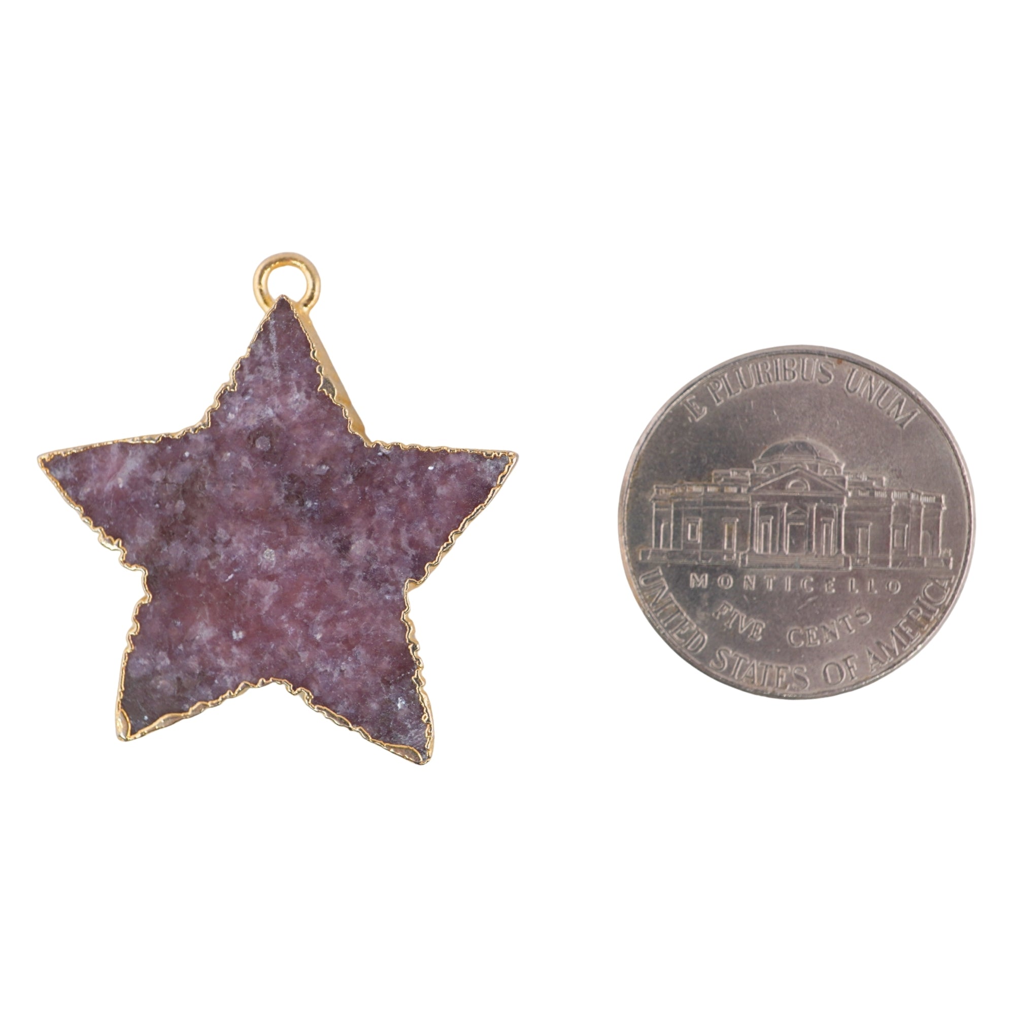 Lepidolite Carved Star Shape Gemstone Gold Electroplated Charm Pendant