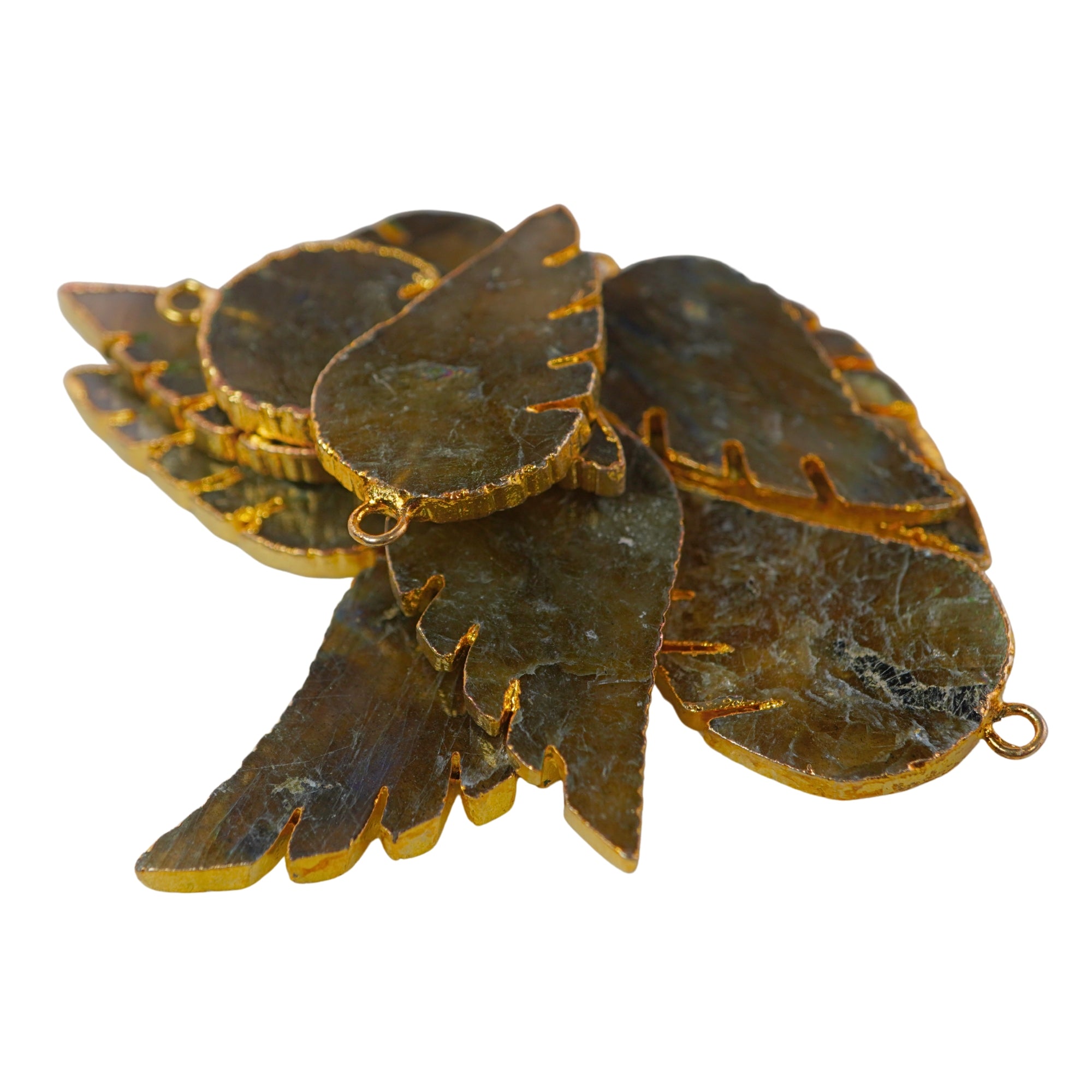 Labradorite Angel Wing Shape Gemstone Gold Electroplated Charm Pendant For Jewelry Making