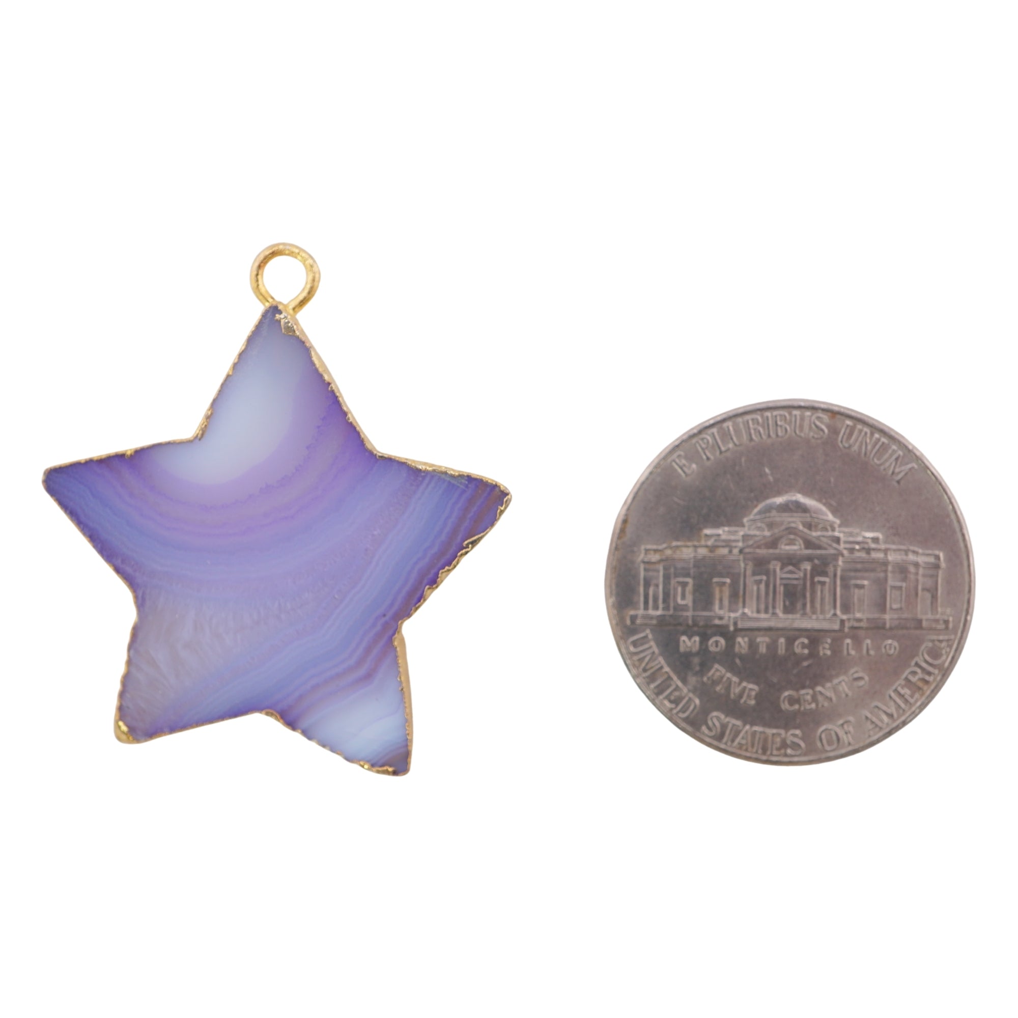Blue Banded Agate Chalcedony Star Shape Gemstone Gold Electroplated Charm Pendant