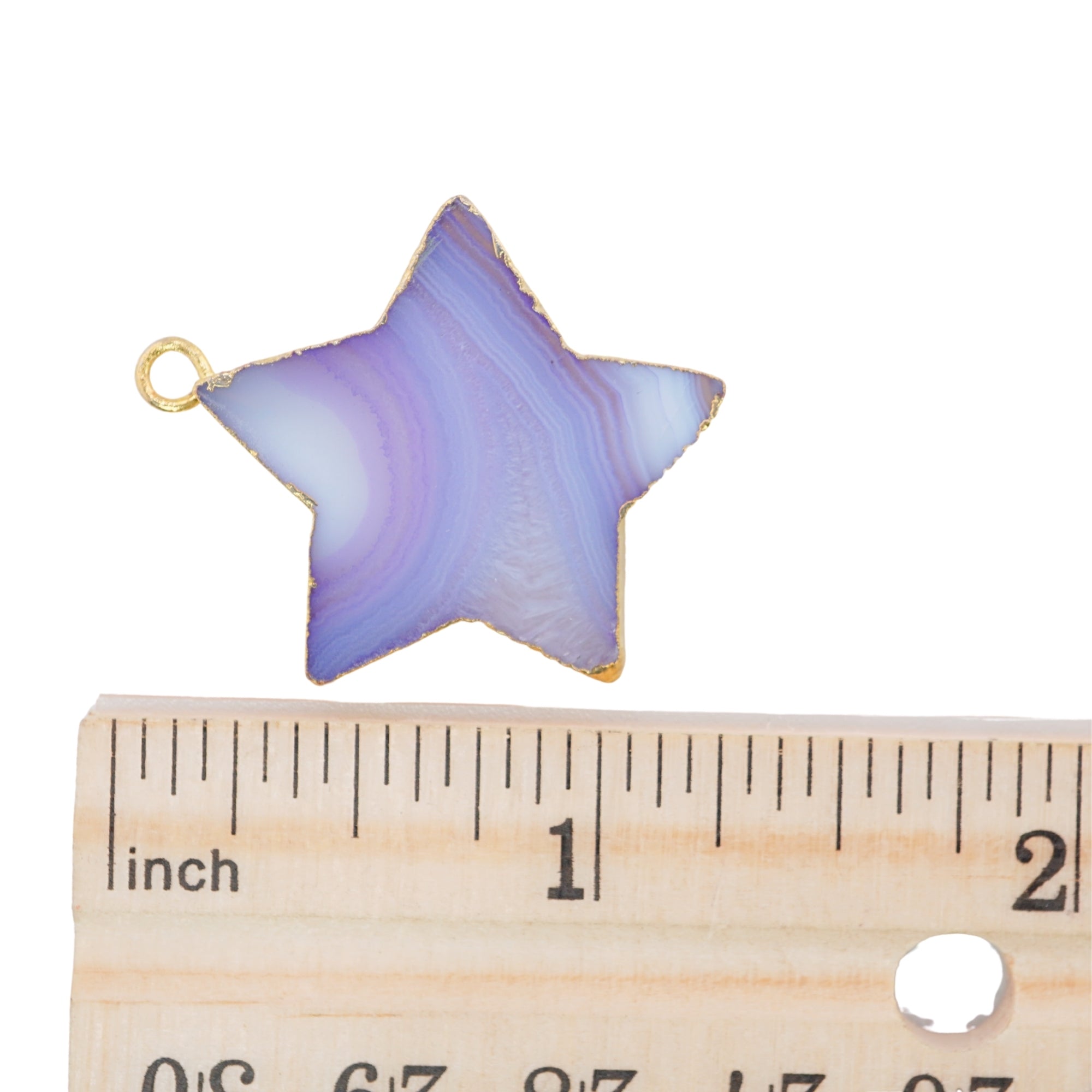 Blue Banded Agate Chalcedony Star Shape Gemstone Gold Electroplated Charm Pendant