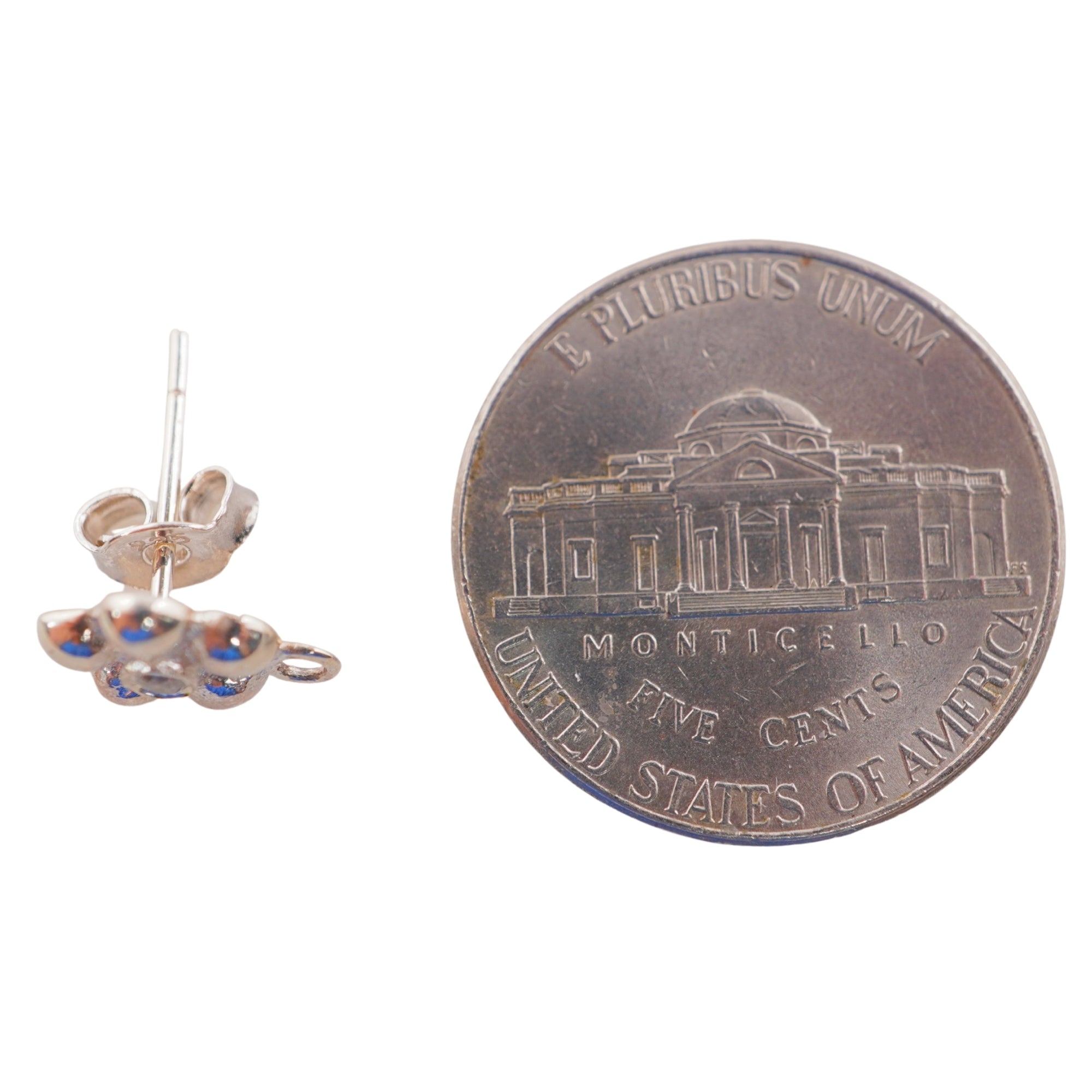 925 Sterling Silver CZ Post Earring Findings with a Loop