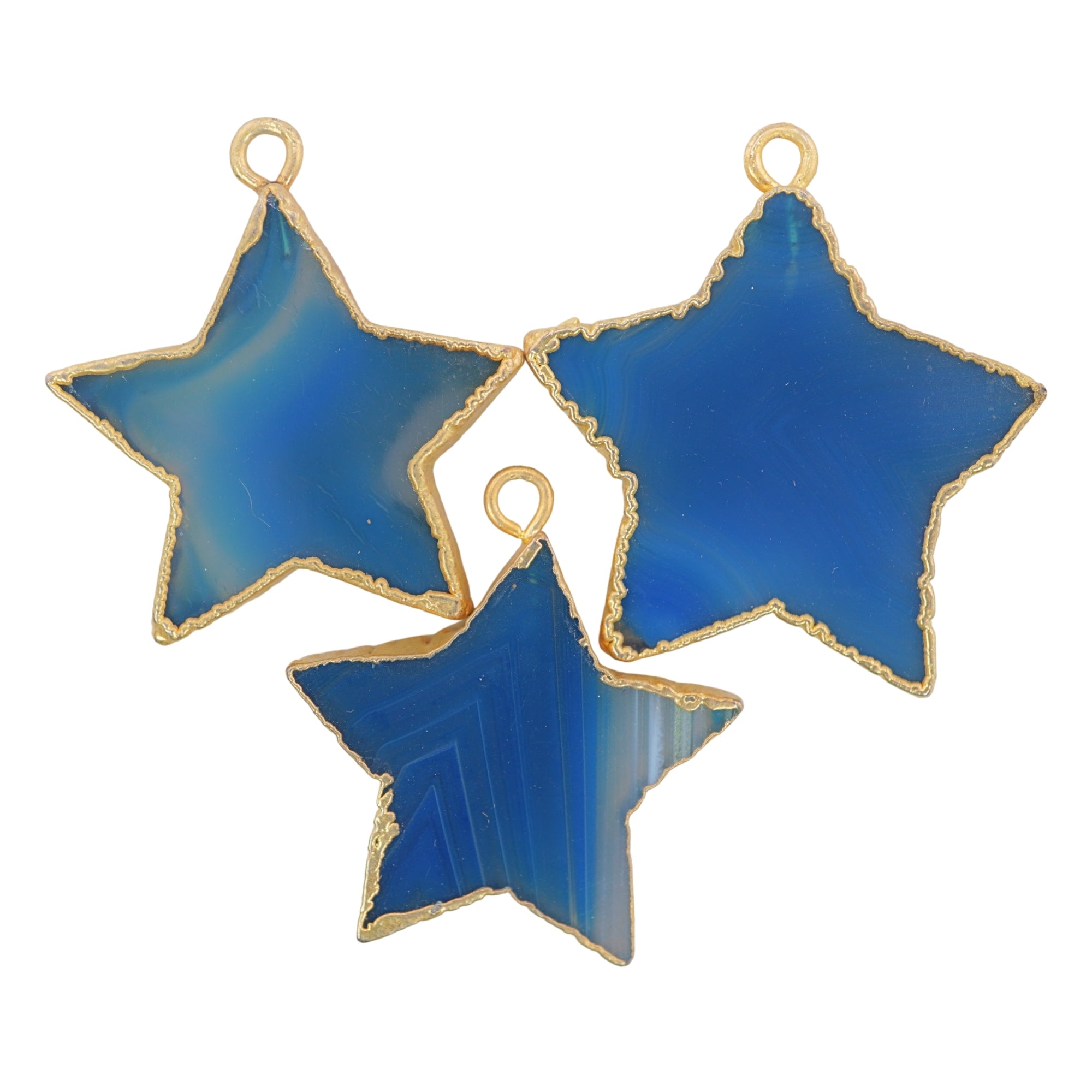 Persian Blue Banded Agate Flat Star Shape Gemstone Gold Electroplated Charm Pendant