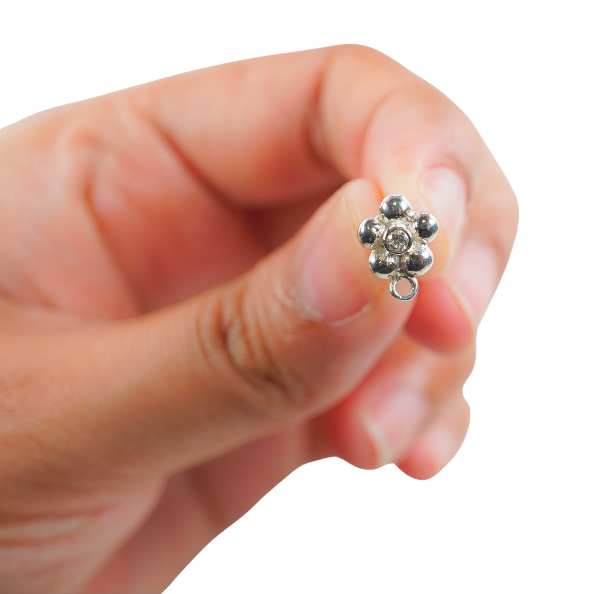 925 Sterling Silver CZ Post Earring Findings with a Loop