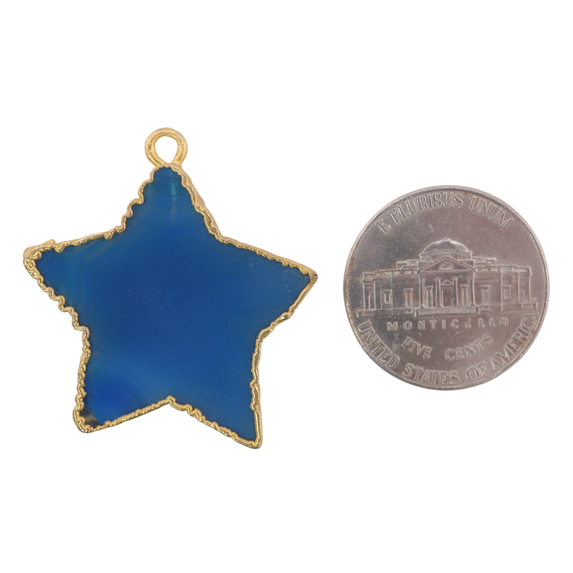 Persian Blue Banded Agate Flat Star Shape Gemstone Gold Electroplated Charm Pendant