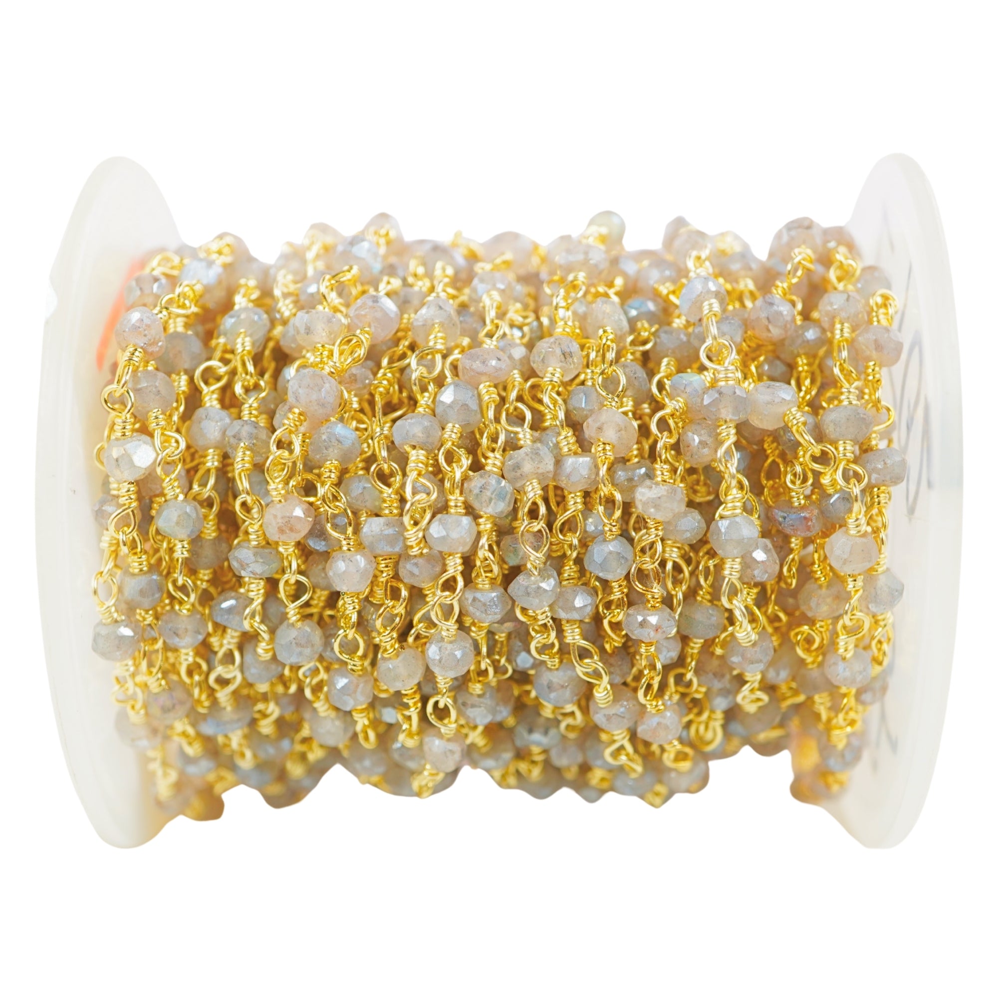 Mystic Coated Labradorite Gemstone Gold Plated Brass Wire Wrapped Rosary Chain Beads