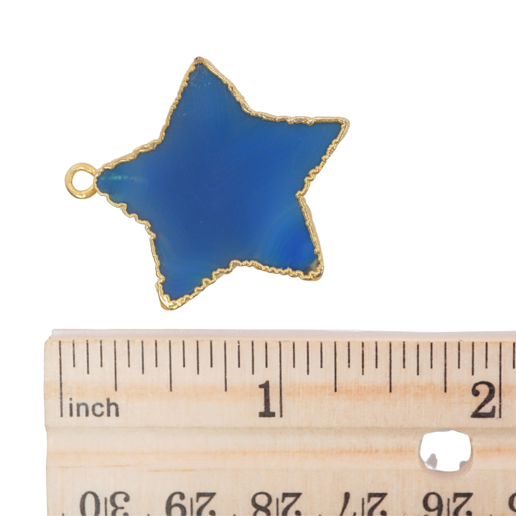Persian Blue Banded Agate Flat Star Shape Gemstone Gold Electroplated Charm Pendant