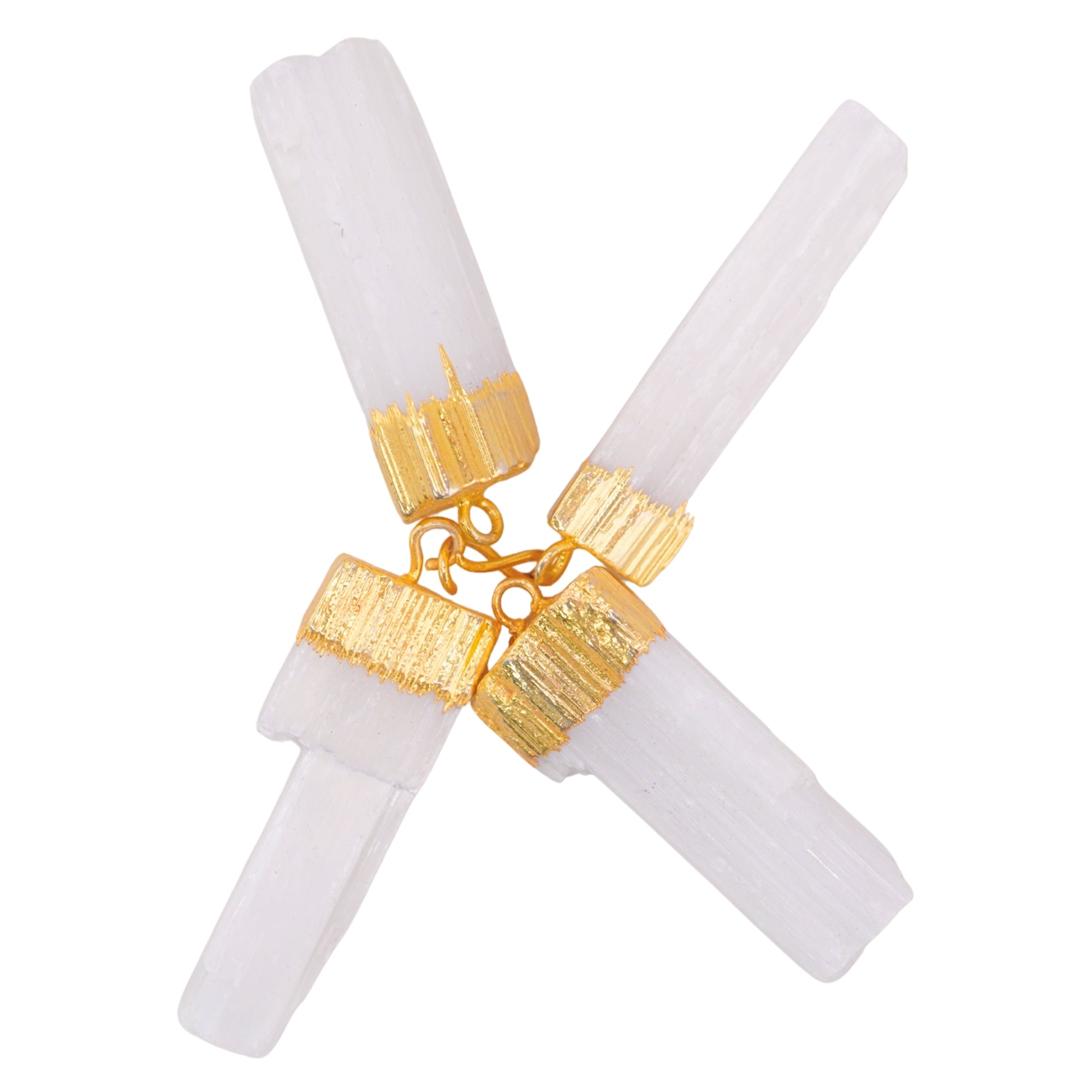 Selenite Raw Chunk Capped Gemstone Gold Electroplated Charm Pendant