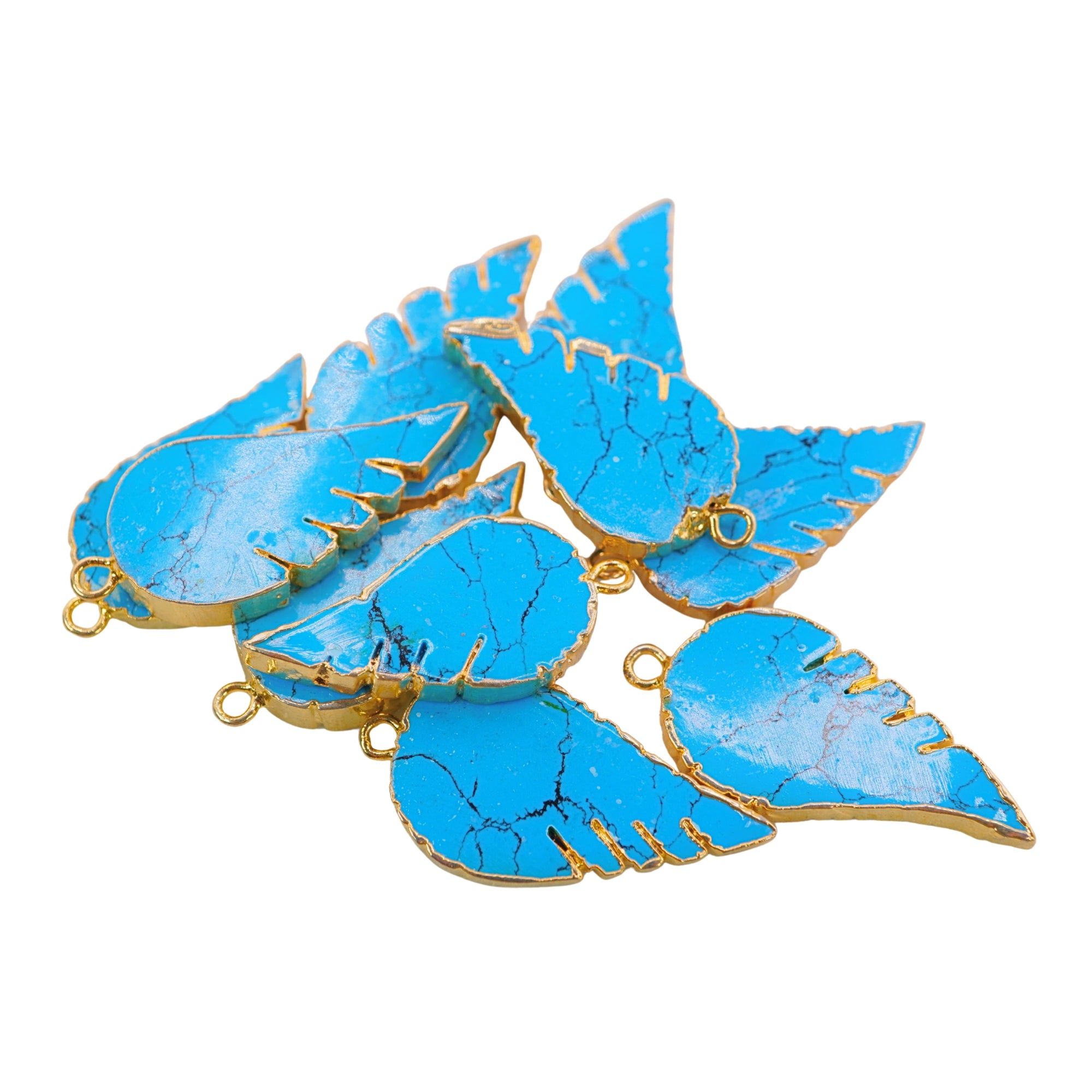 Turquoise With Matrix Angel Wing Gemstone Gold Electroplated Charm Pendant For Jewelry Making