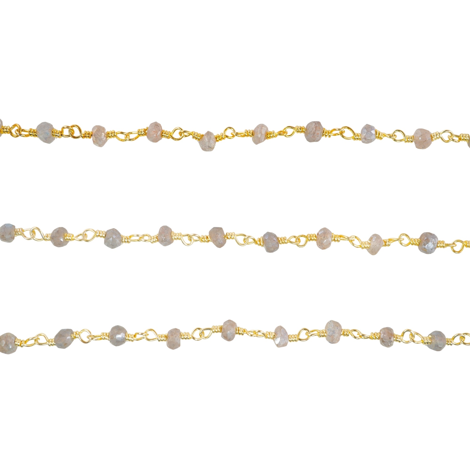 Mystic Coated Labradorite Gemstone Gold Plated Brass Wire Wrapped Rosary Chain Beads