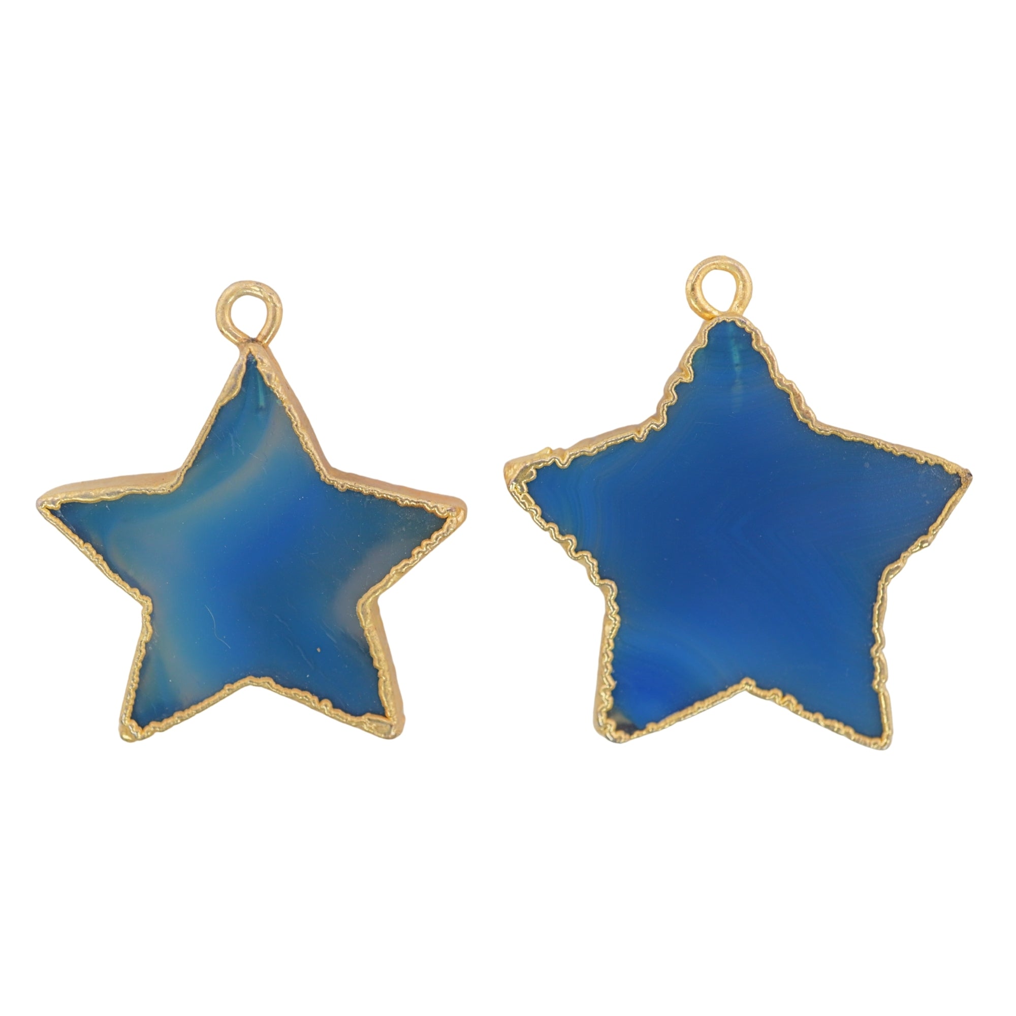 Persian Blue Banded Agate Flat Star Shape Gemstone Gold Electroplated Charm Pendant