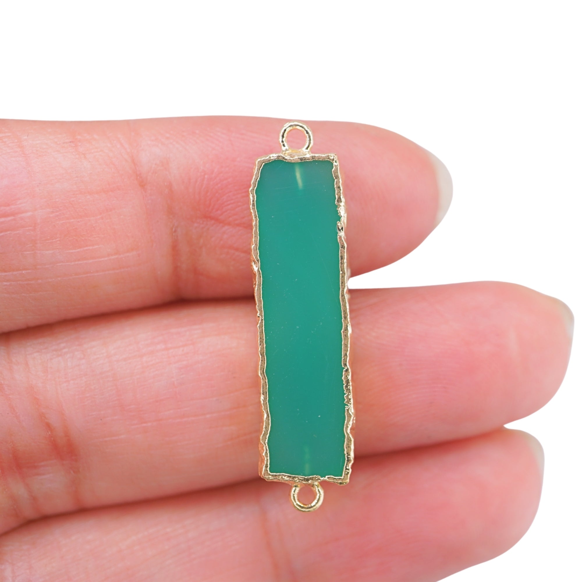 Chrysoprase Chalcedony Rectangle Shape Gemstone Gold Electroplated Charm Connector
