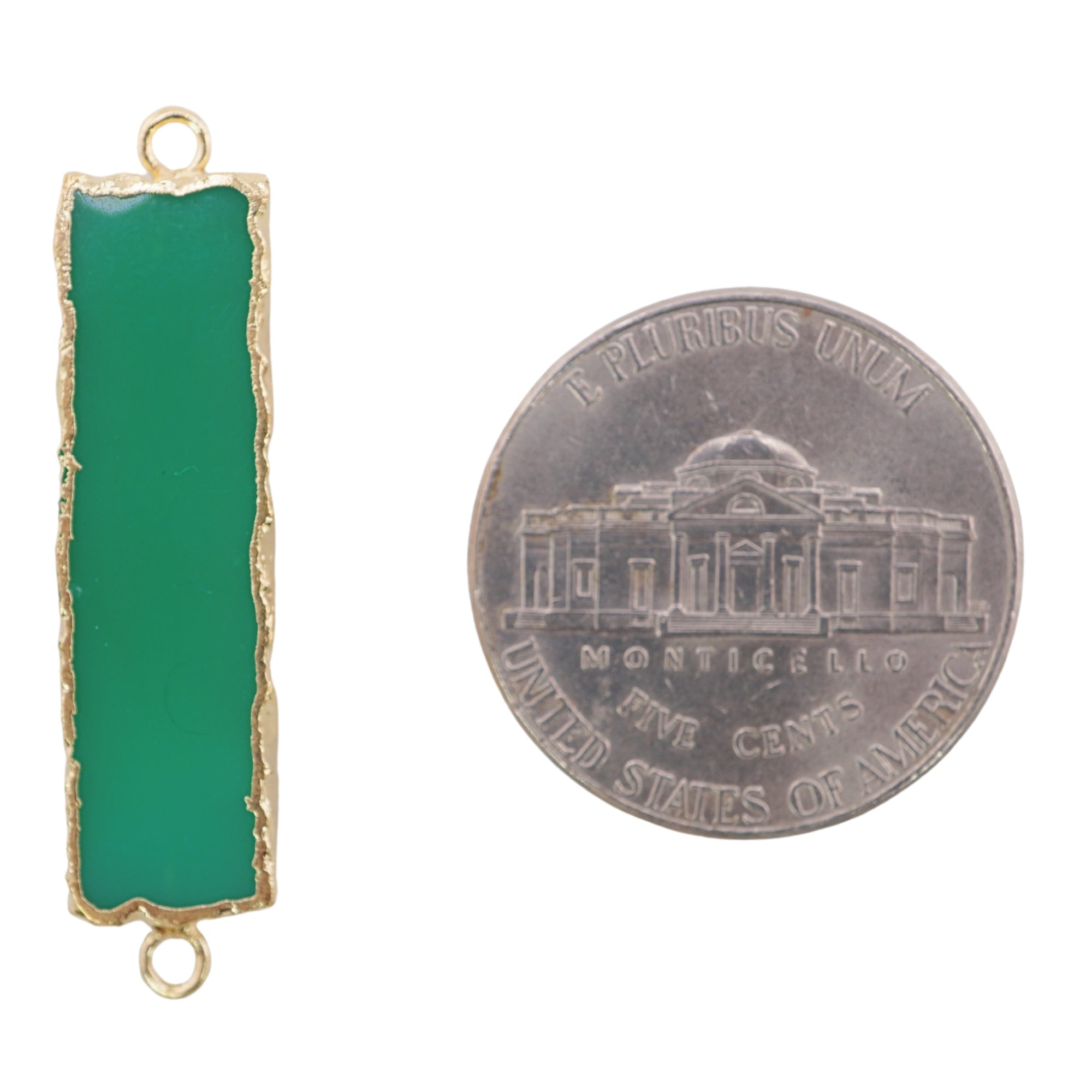 Chrysoprase Chalcedony Rectangle Shape Gemstone Gold Electroplated Charm Connector