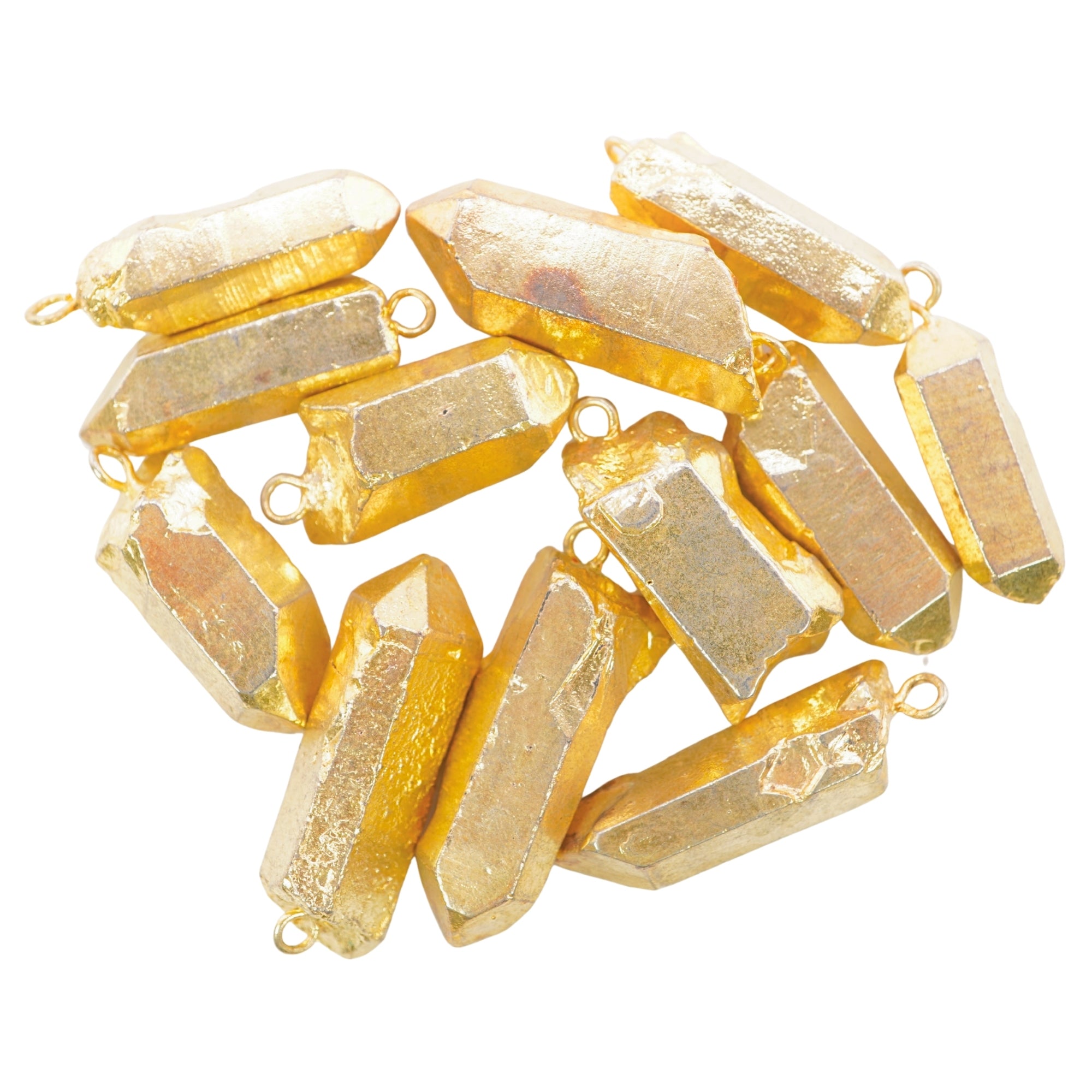 Crystal Quartz Point Pencil Shape Gemstone Full Gold Electroplated Charm Pendant For Jewelry Making