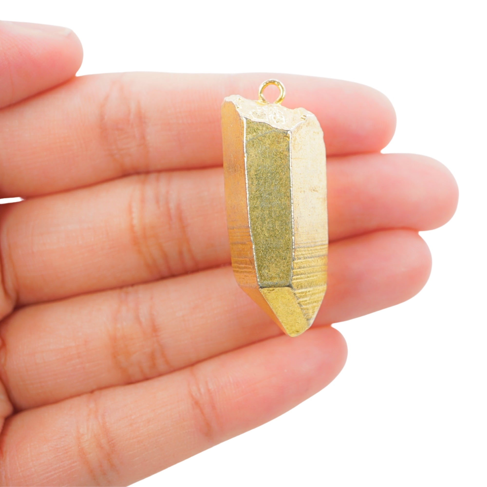 Crystal Quartz Point Pencil Shape Gemstone Full Gold Electroplated Charm Pendant For Jewelry Making