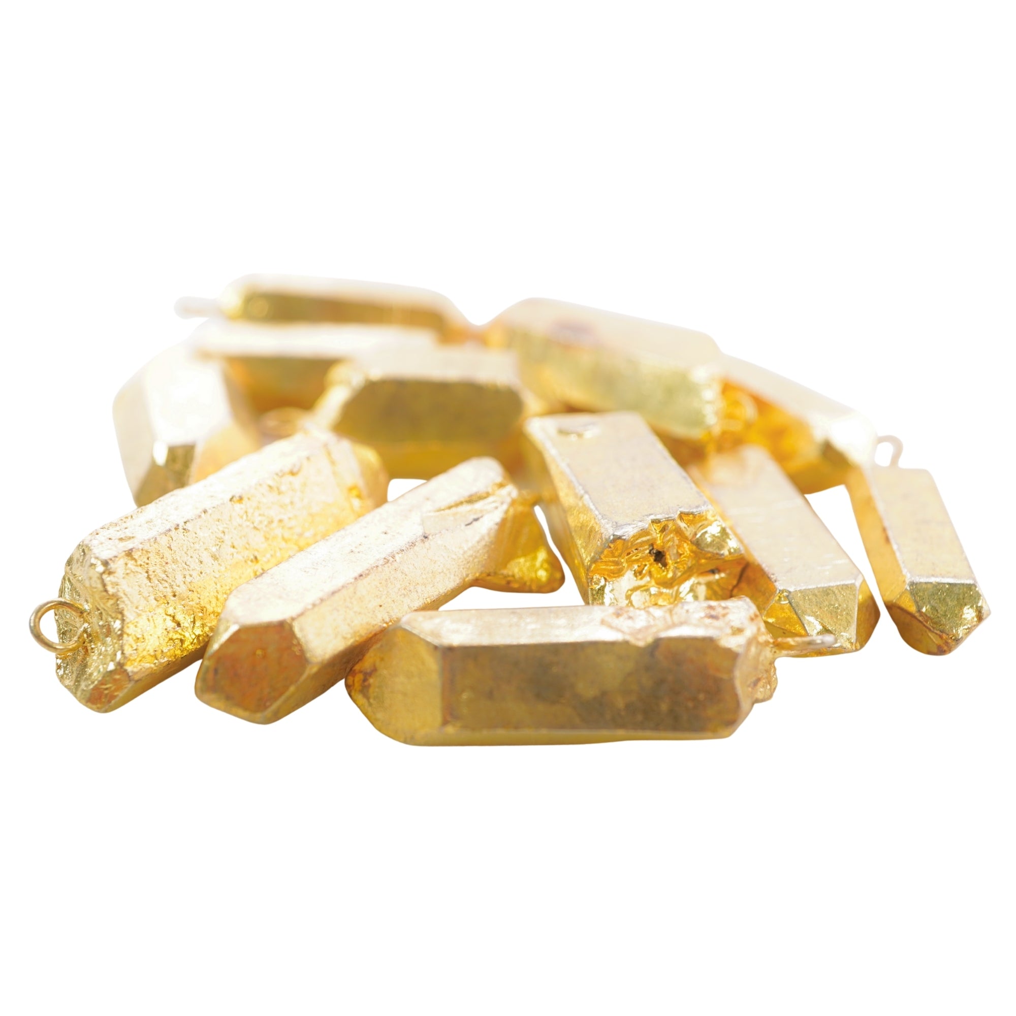 Crystal Quartz Point Pencil Shape Gemstone Full Gold Electroplated Charm Pendant For Jewelry Making