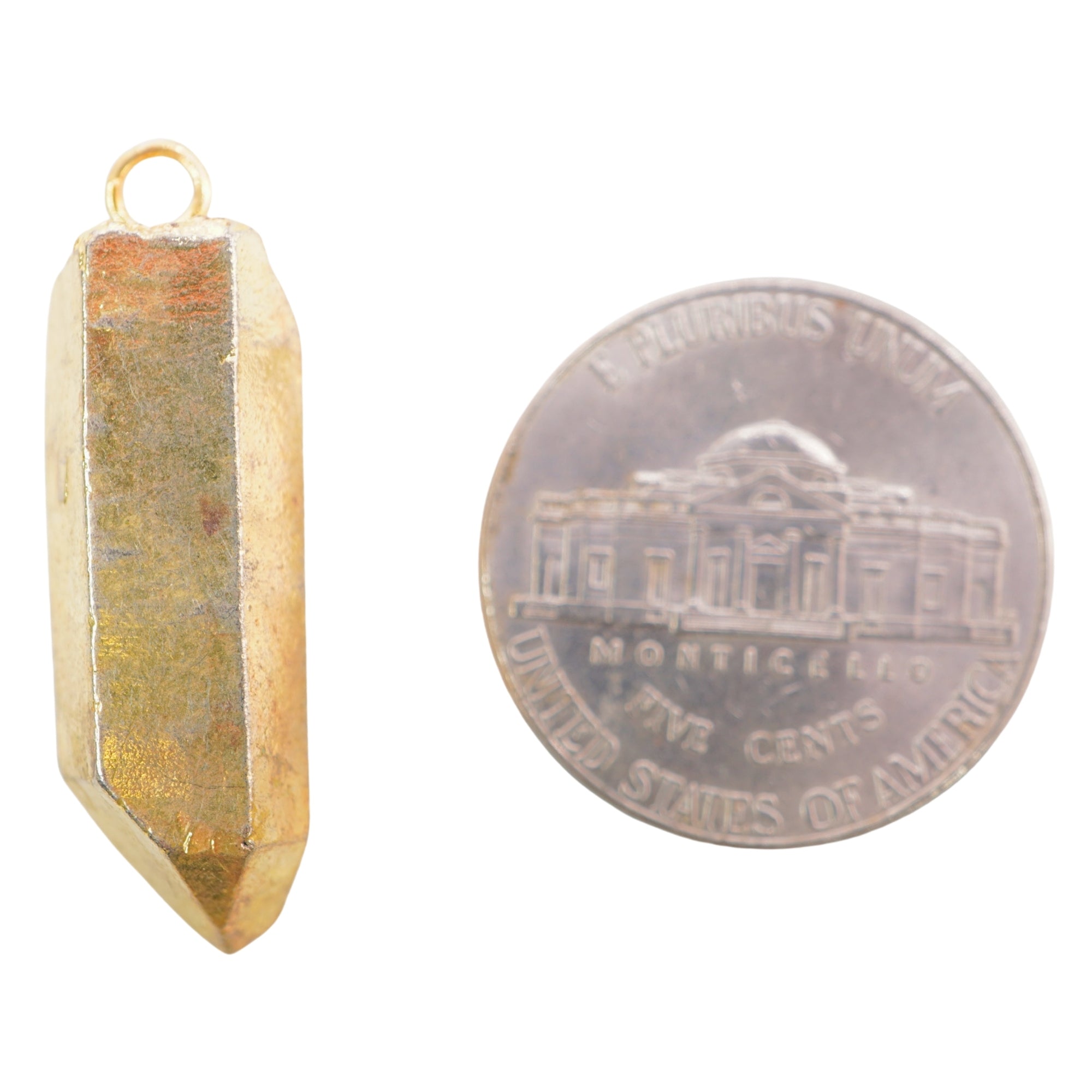 Crystal Quartz Point Pencil Shape Gemstone Full Gold Electroplated Charm Pendant For Jewelry Making