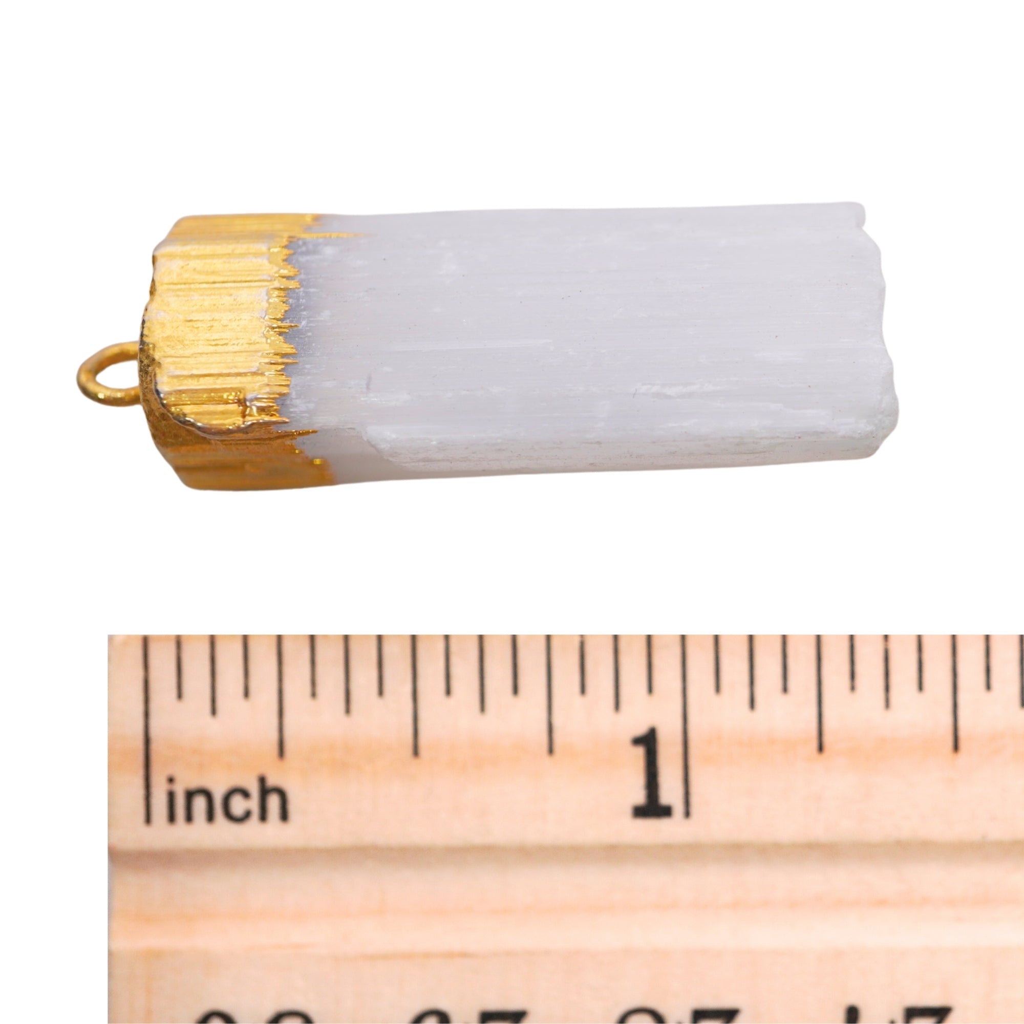 Selenite Raw Chunk Capped Gemstone Gold Electroplated Charm Pendant