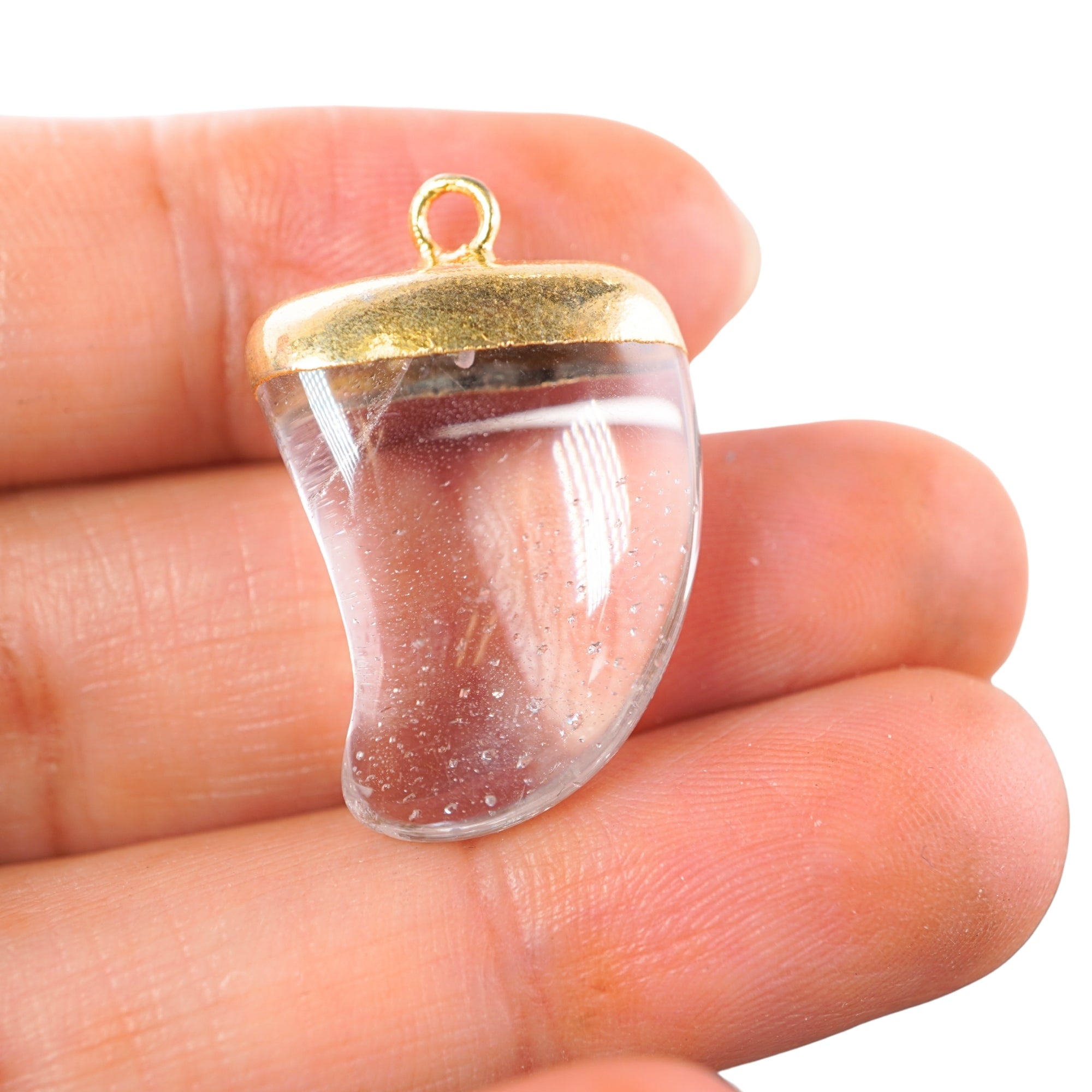 Crystal Quartz Nail Shape Gold Electroplated Pendant Charm Ranges