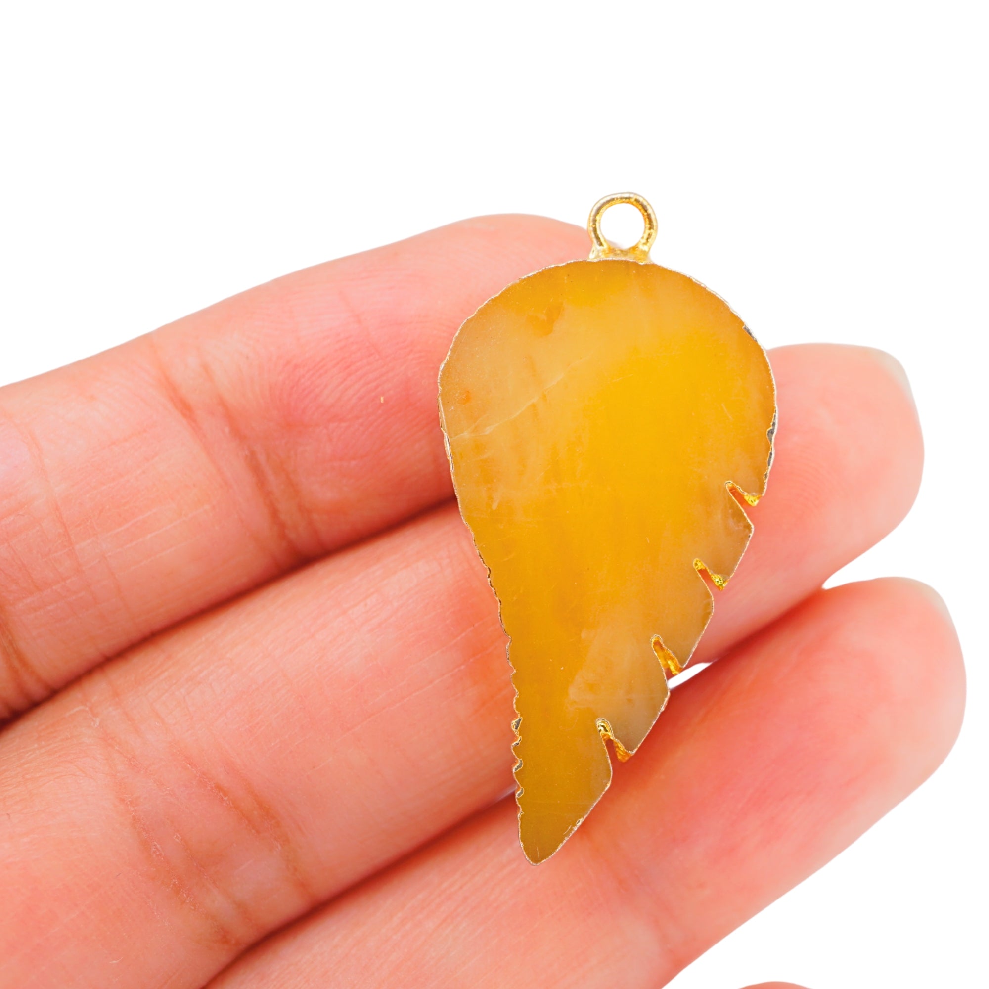 Yellow Aventurine Angel Wing Shape Gemstone Gold Electroplated Charm Pendant For Jewelry Making
