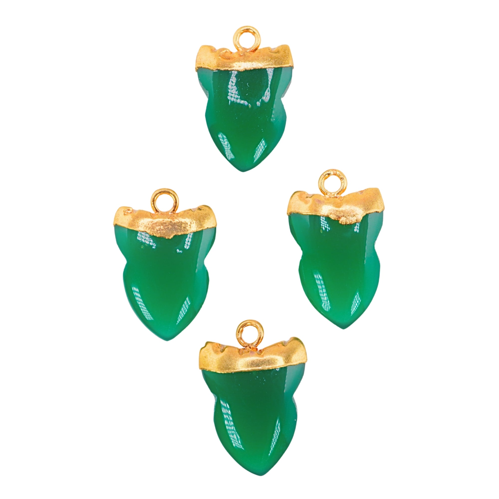 Green Onyx Shark Tooth Shape Gemstone Gold Electroplated Charm Pendant