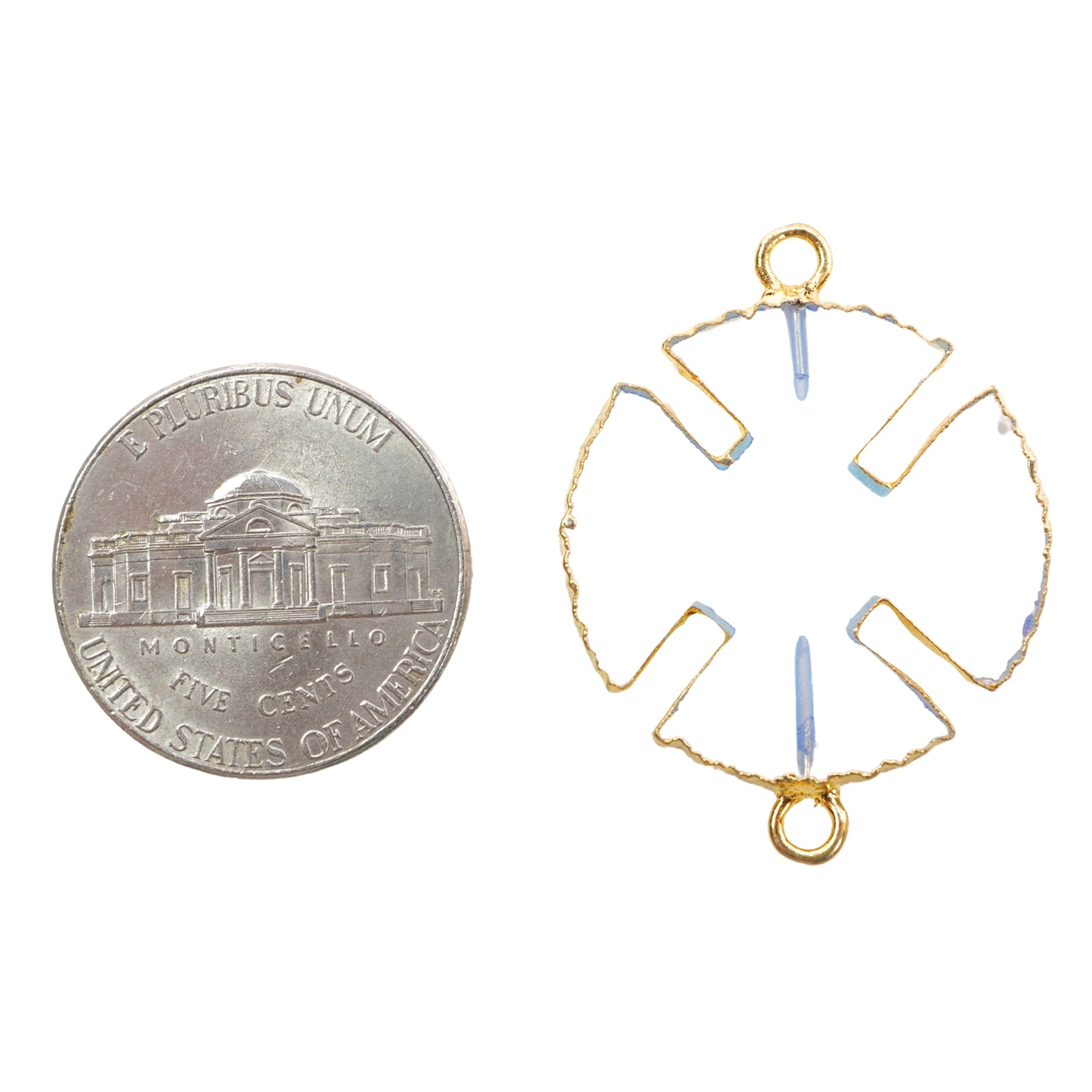 Opalite Smooth Viking Cross Shape Gemstone Gold Electroplated Charm Connector