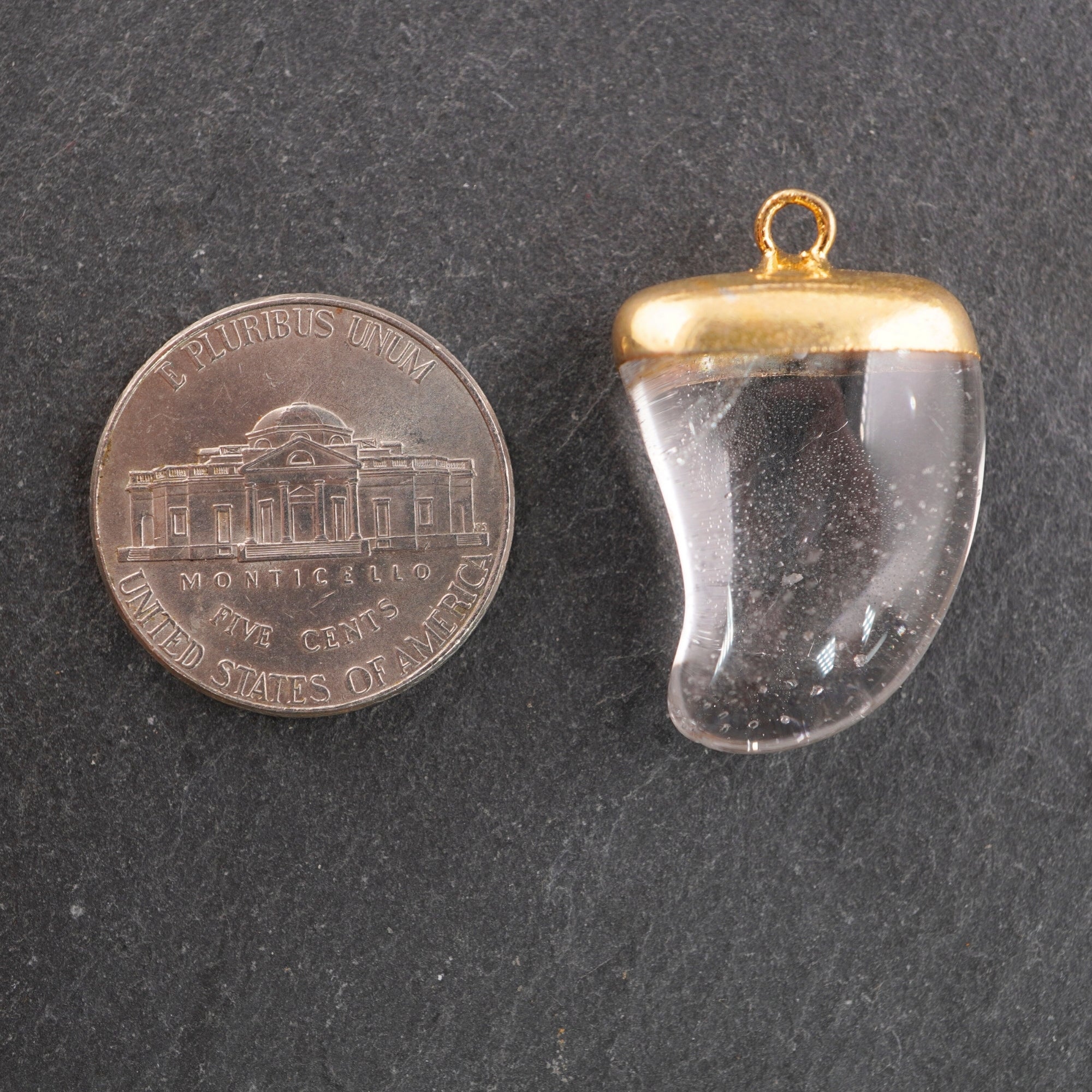 Crystal Quartz Nail Shape Gold Electroplated Pendant Charm Ranges