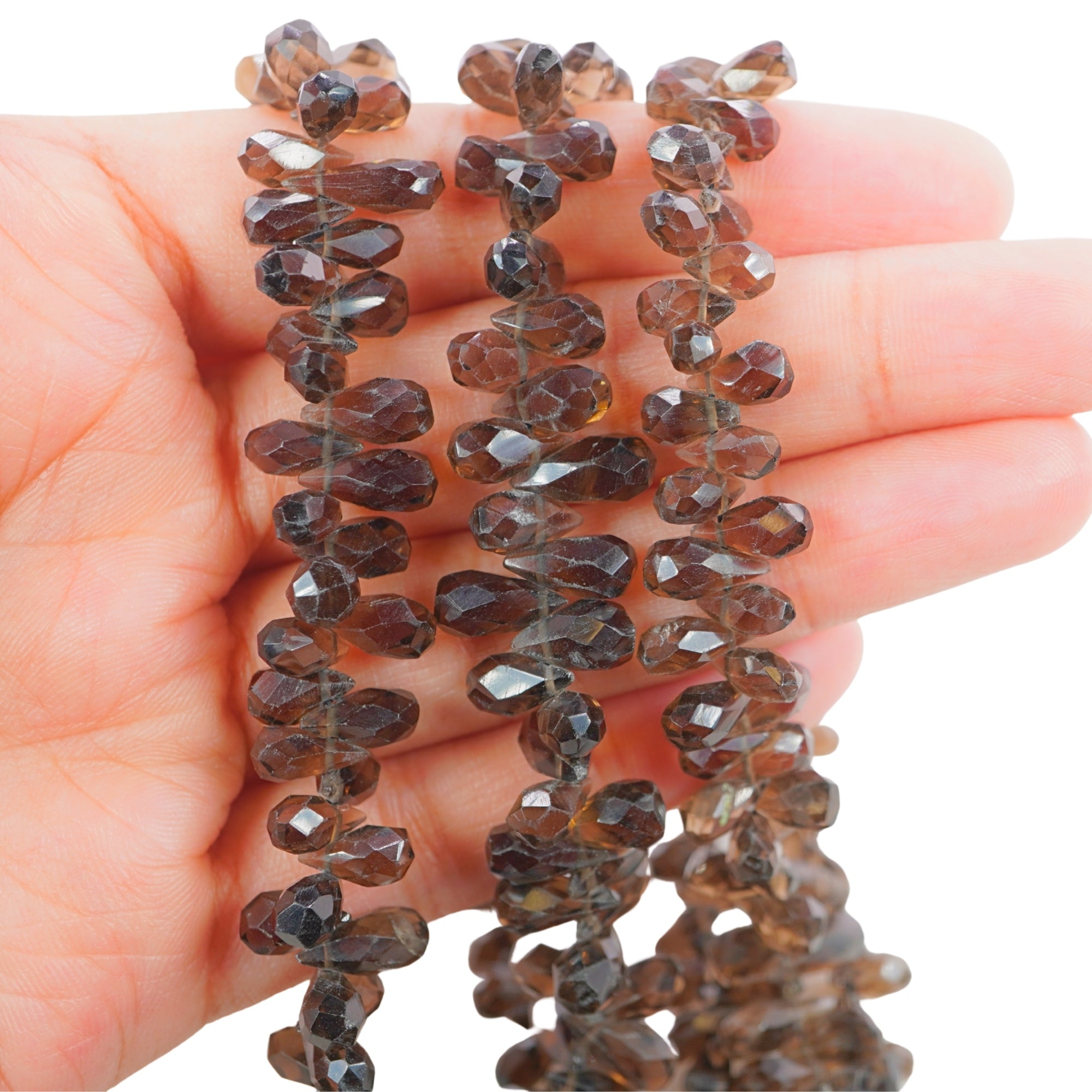 Smokey Quartz Faceted Teardrop Shape Gemstone 15 Inches Strand Beads