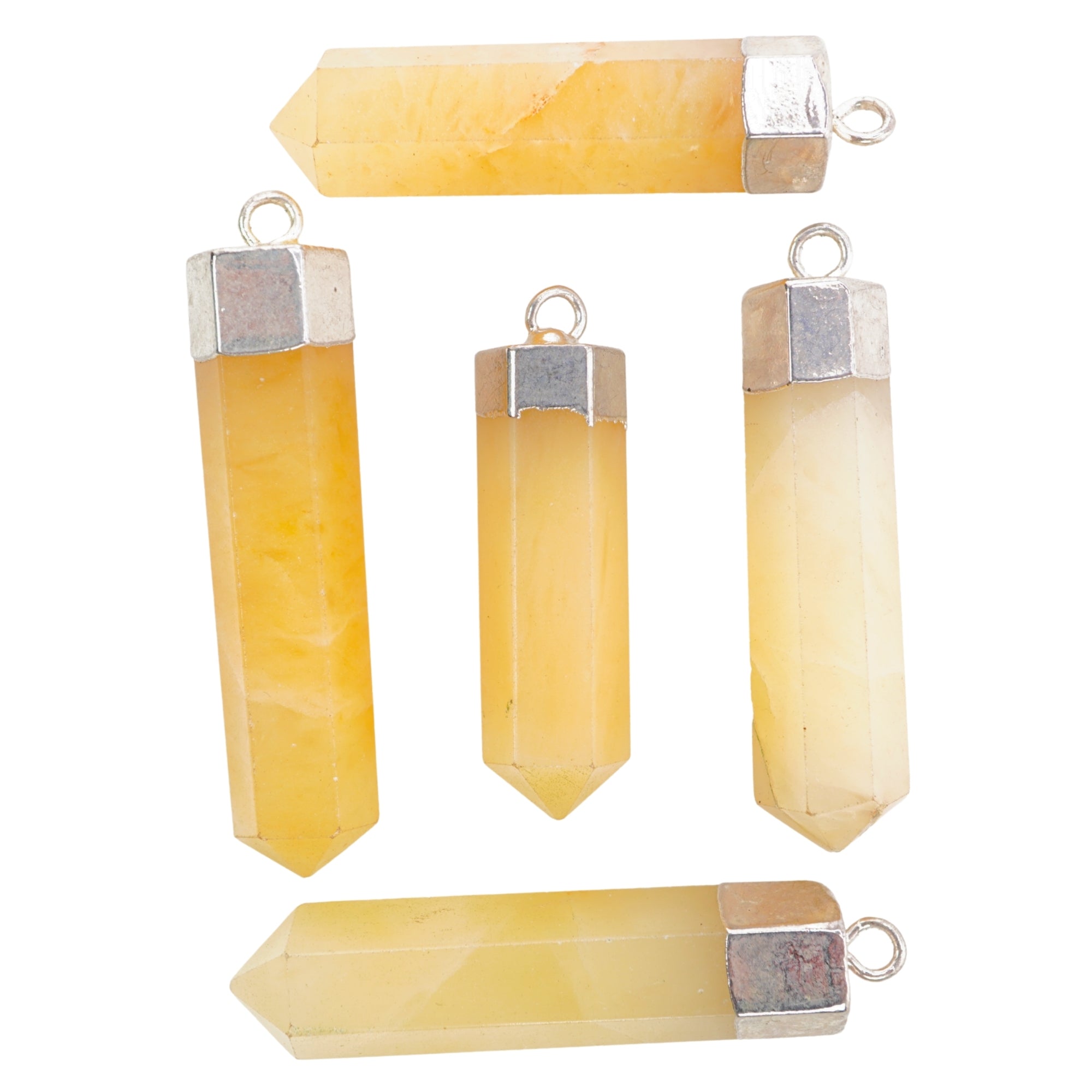 Yellow Aventurine Pencil Shape Gemstone Silver Electroplated Pendant Charm For Jewelry Making
