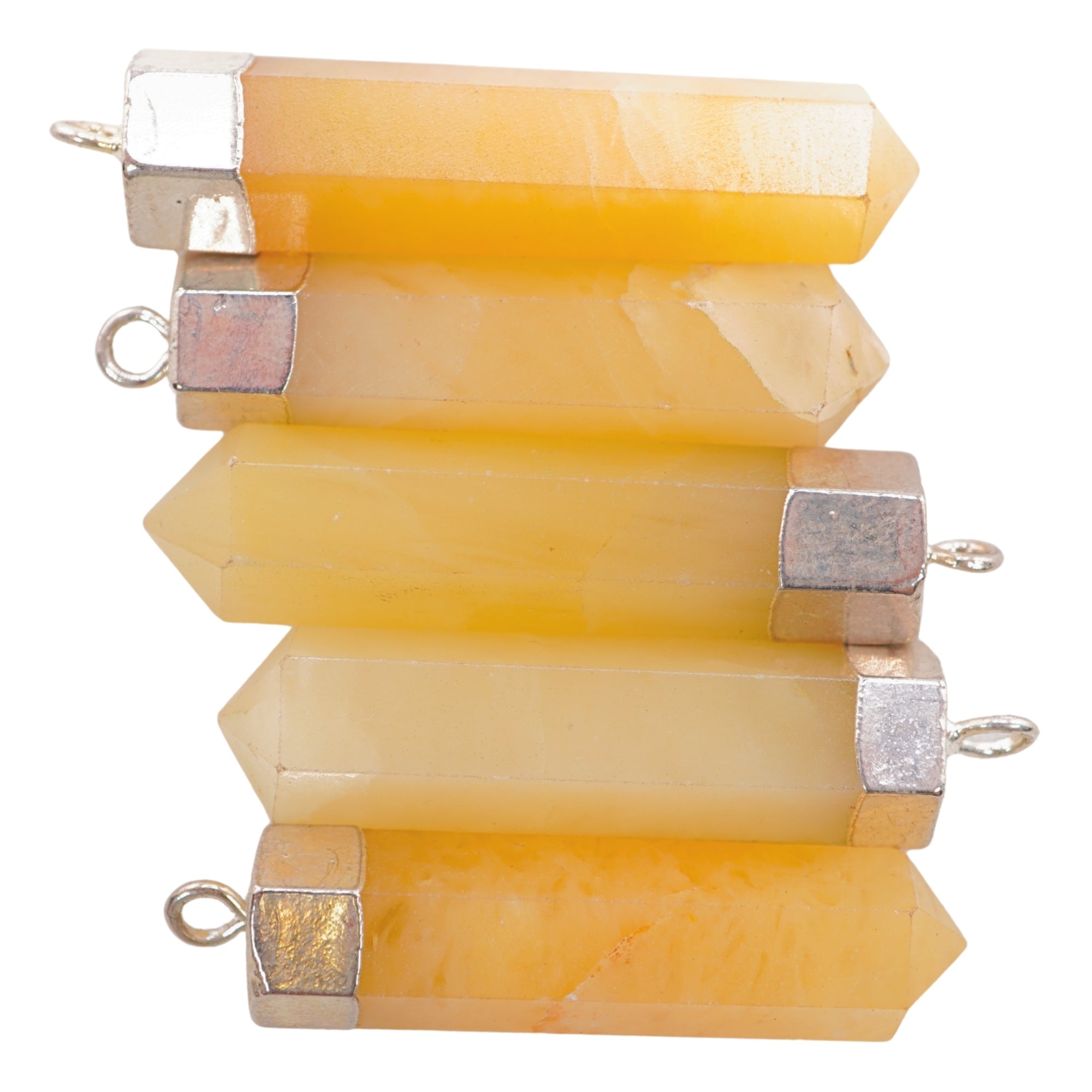 Yellow Aventurine Pencil Shape Gemstone Silver Electroplated Pendant Charm For Jewelry Making