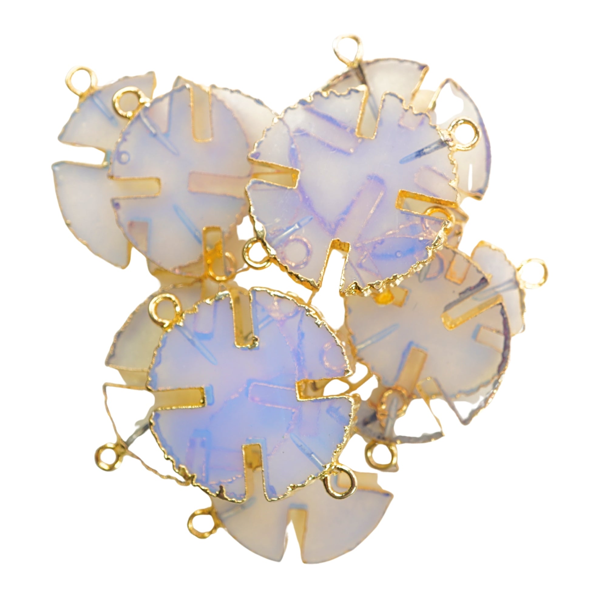 Opalite Smooth Viking Cross Shape Gemstone Gold Electroplated Charm Connector