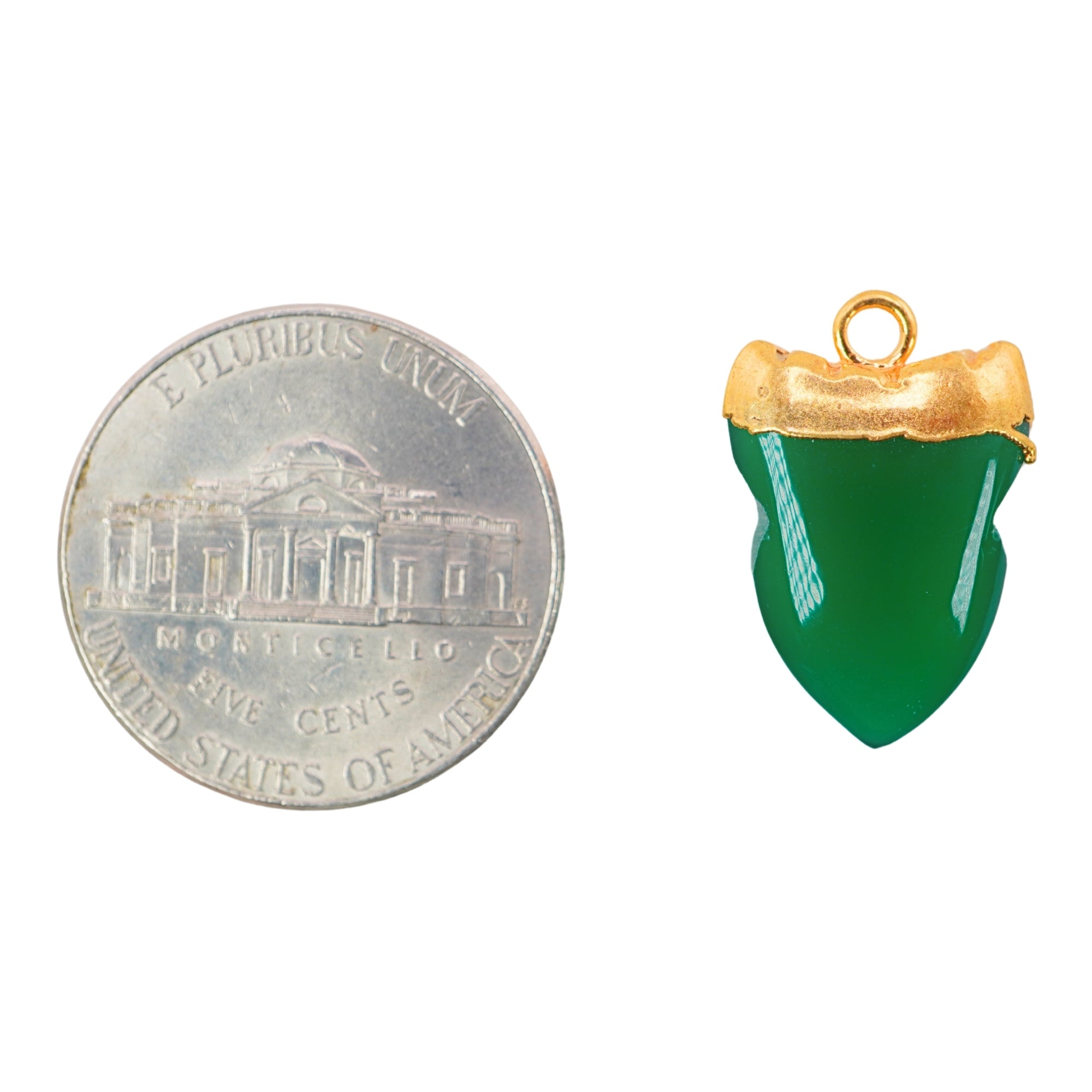 Green Onyx Shark Tooth Shape Gemstone Gold Electroplated Charm Pendant