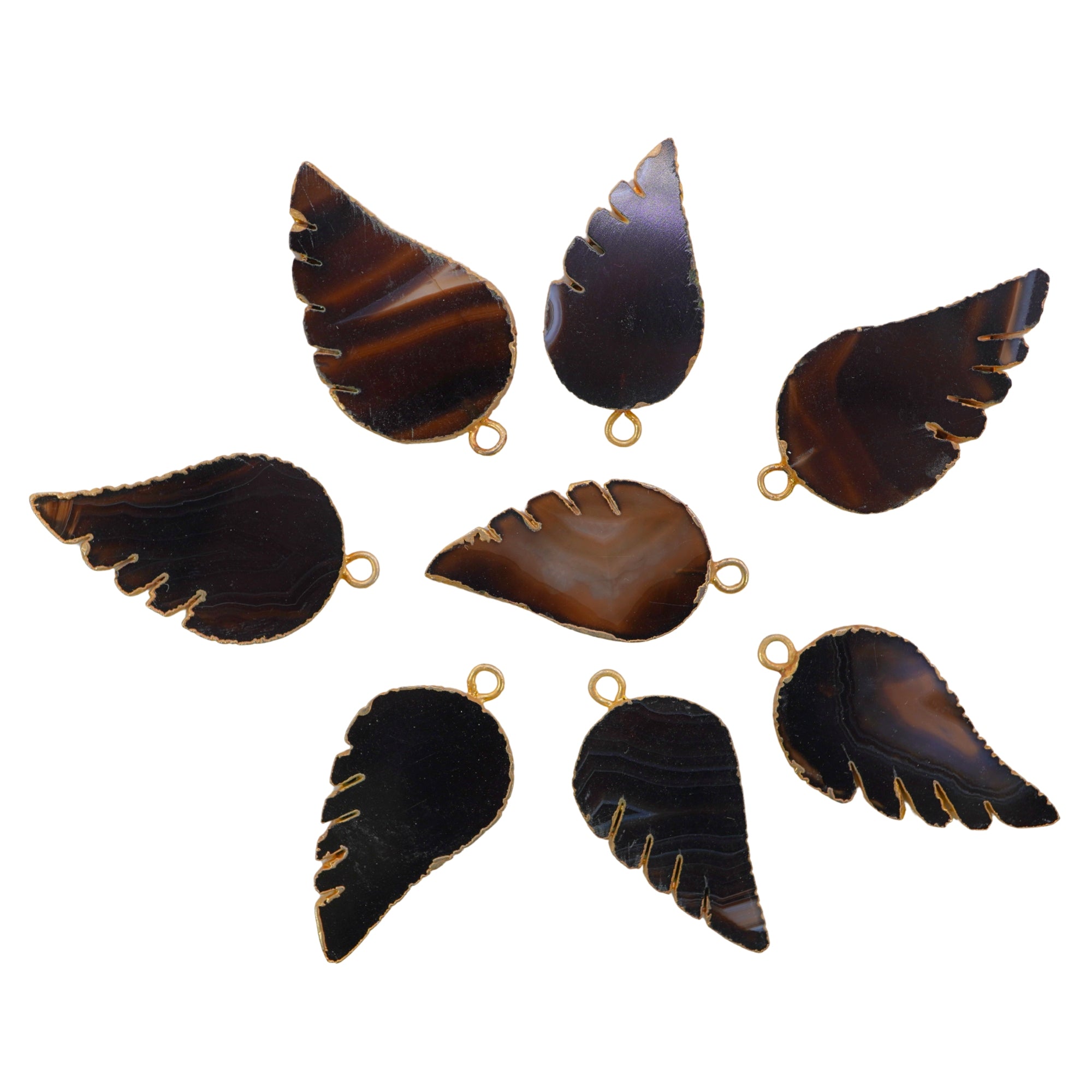 Black Banded Agate Angel Wing Shape Gemstone Gold Electroplated Charm Pendant For Jewelry Making