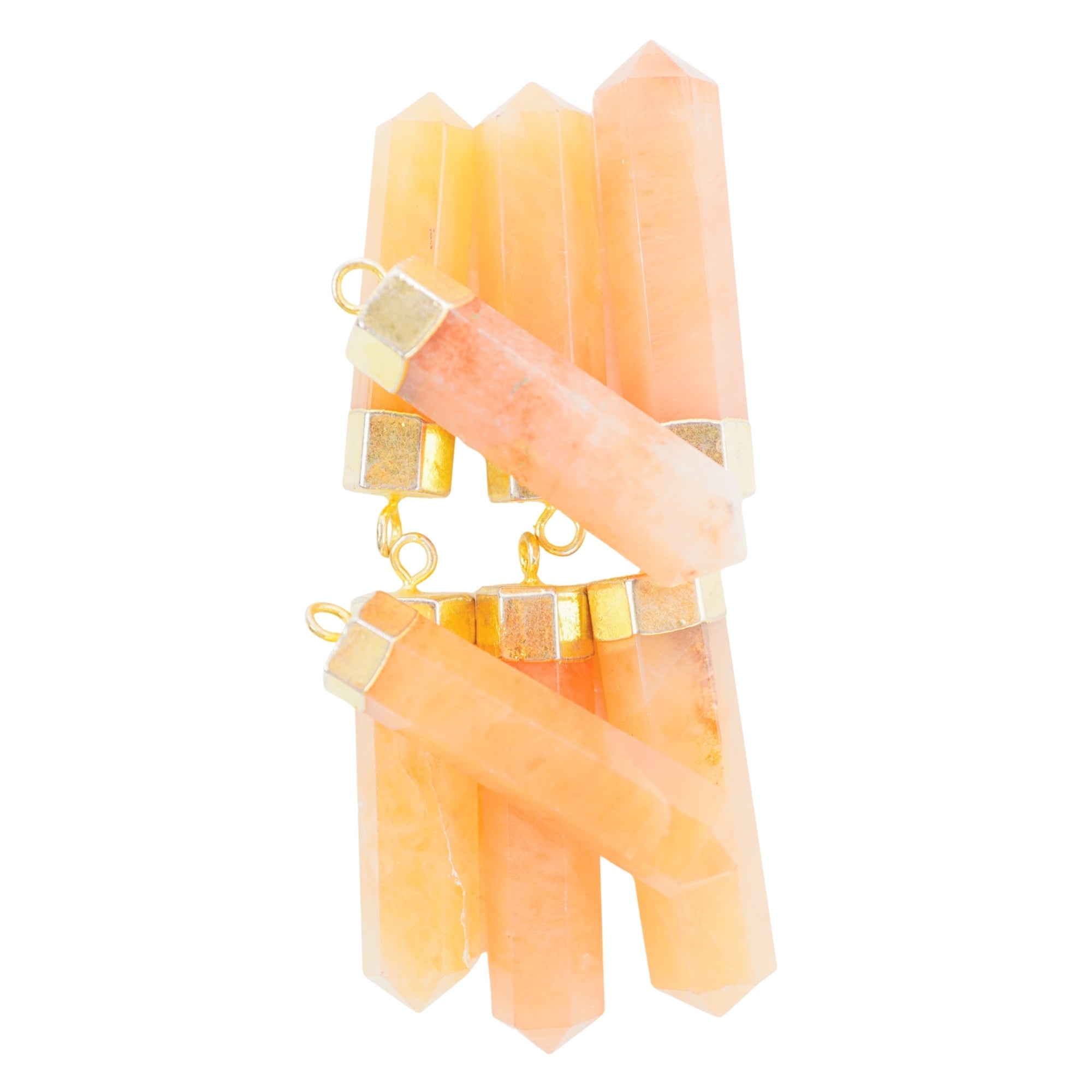 Red Aventurine Point Pencil Cap Shape Gemstone Gold Electroplated Pendant Charm For Jewelry Making