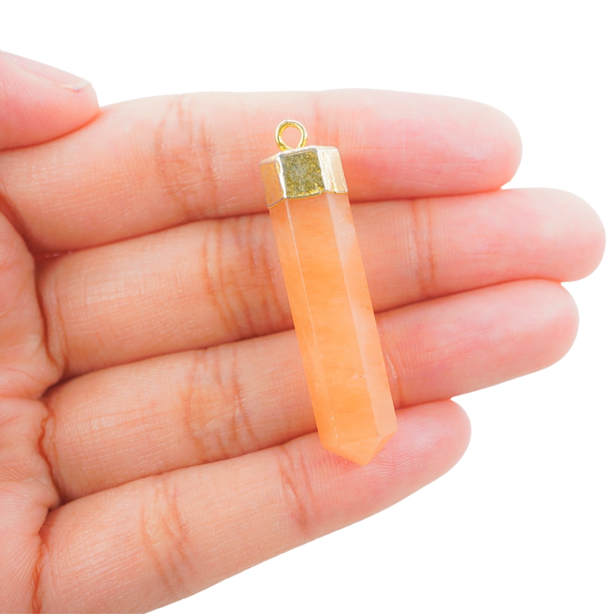 Red Aventurine Point Pencil Cap Shape Gemstone Gold Electroplated Pendant Charm For Jewelry Making