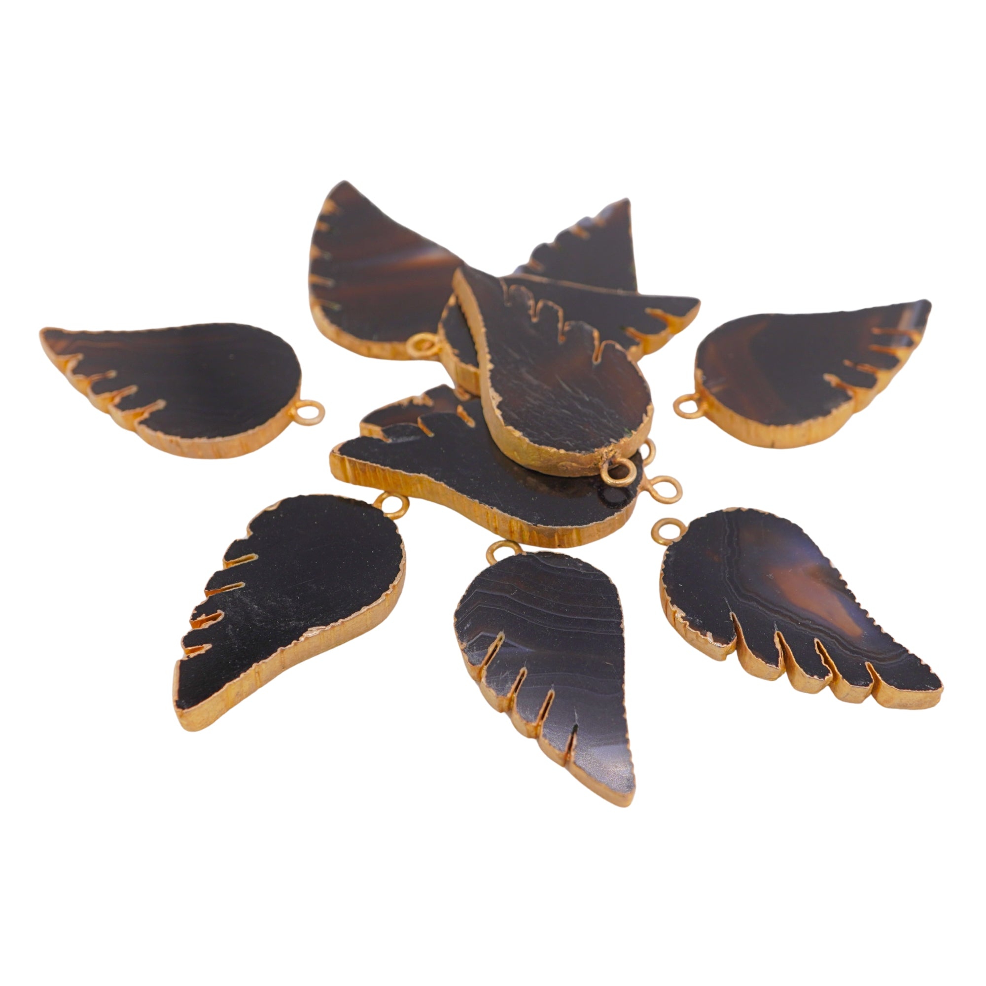 Black Banded Agate Angel Wing Shape Gemstone Gold Electroplated Charm Pendant For Jewelry Making