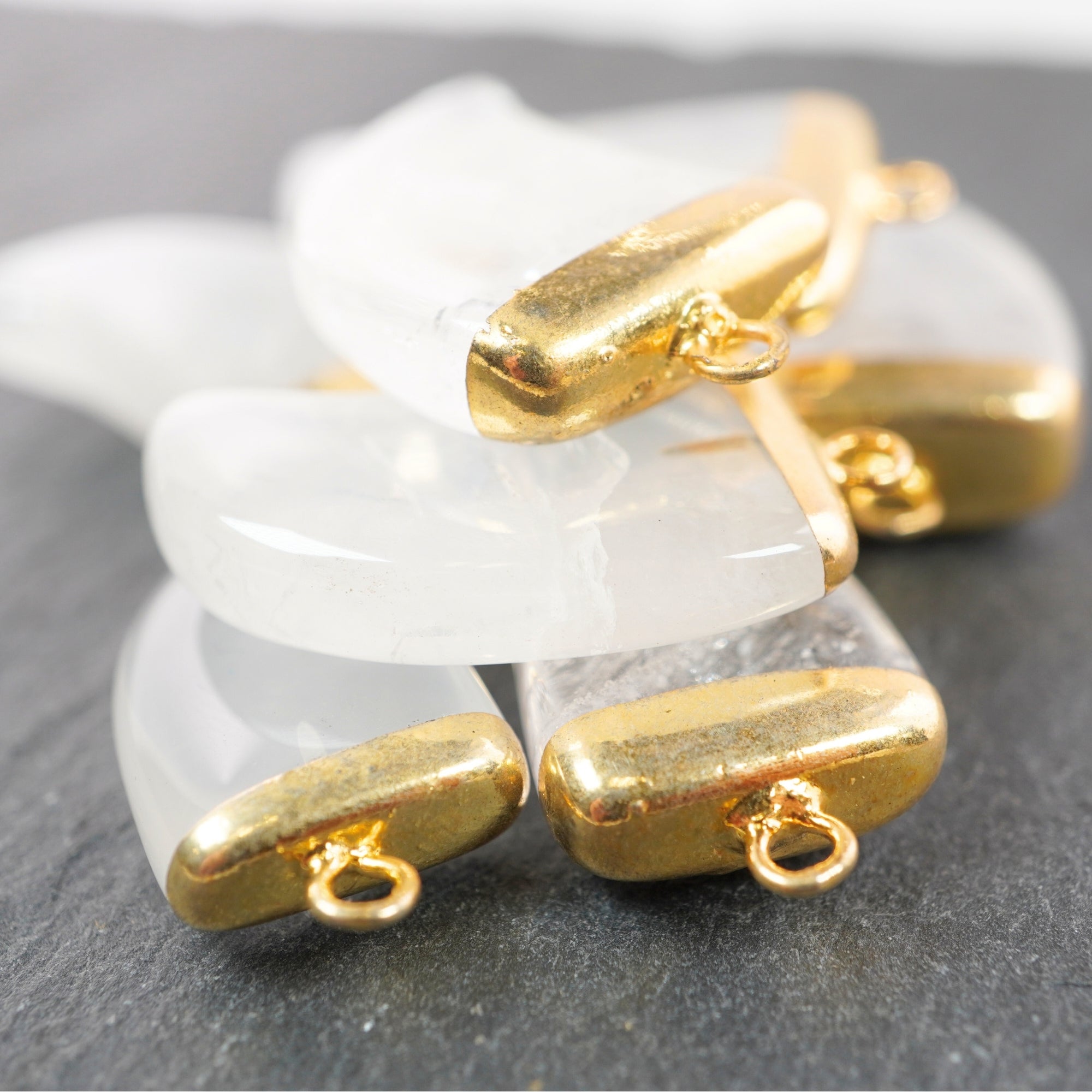 Crystal Quartz Nail Shape Gold Electroplated Pendant Charm Ranges