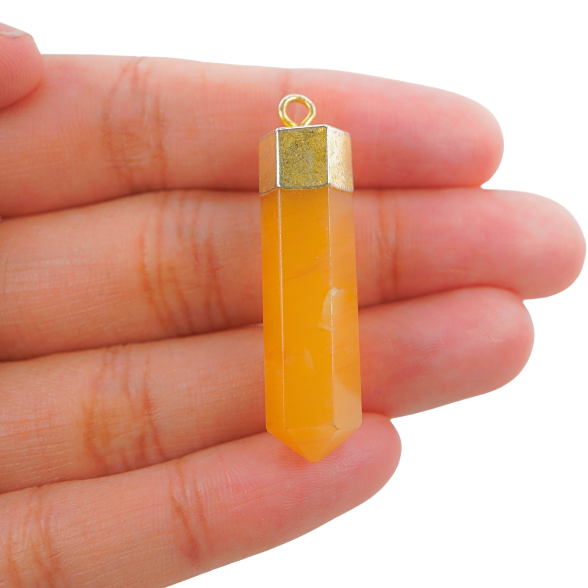Yellow Aventurine Point Pencil Cap Shape Gemstone Gold Electroplated Pendant Charm For Jewelry Making
