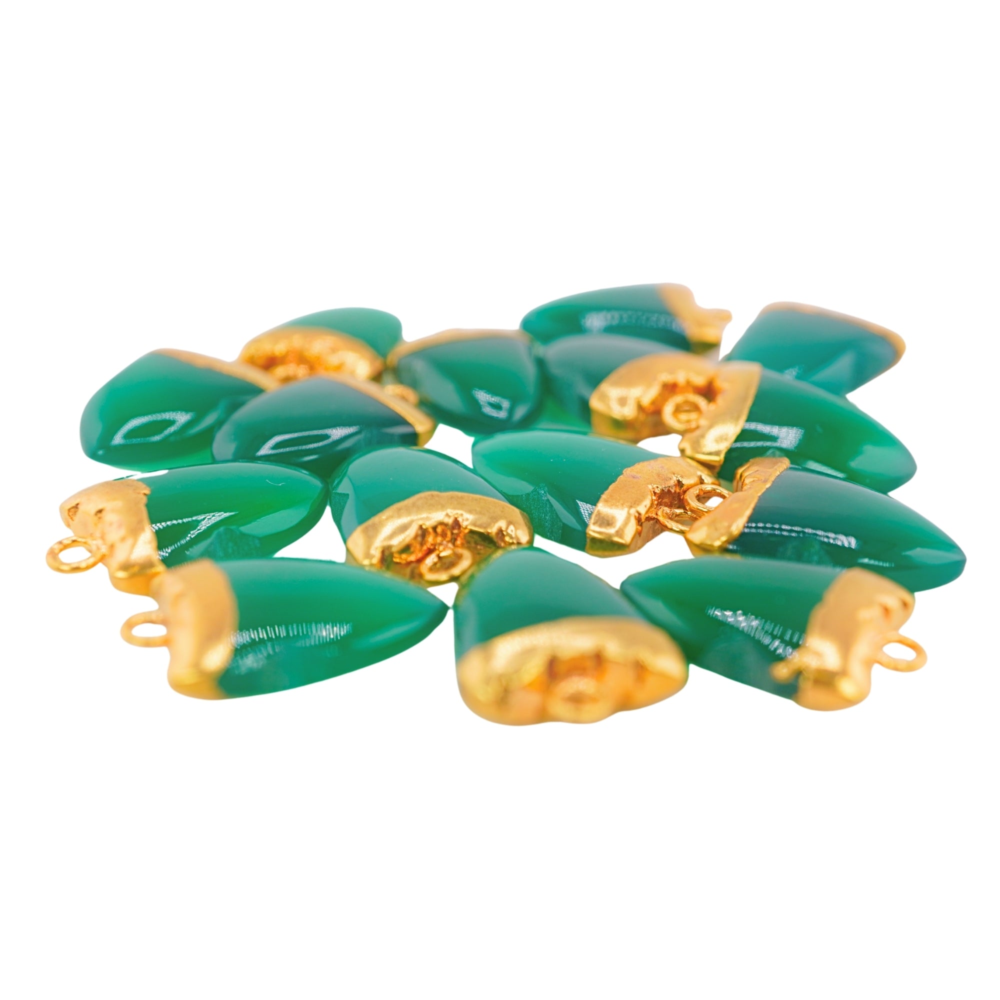 Green Onyx Shark Tooth Shape Gemstone Gold Electroplated Charm Pendant