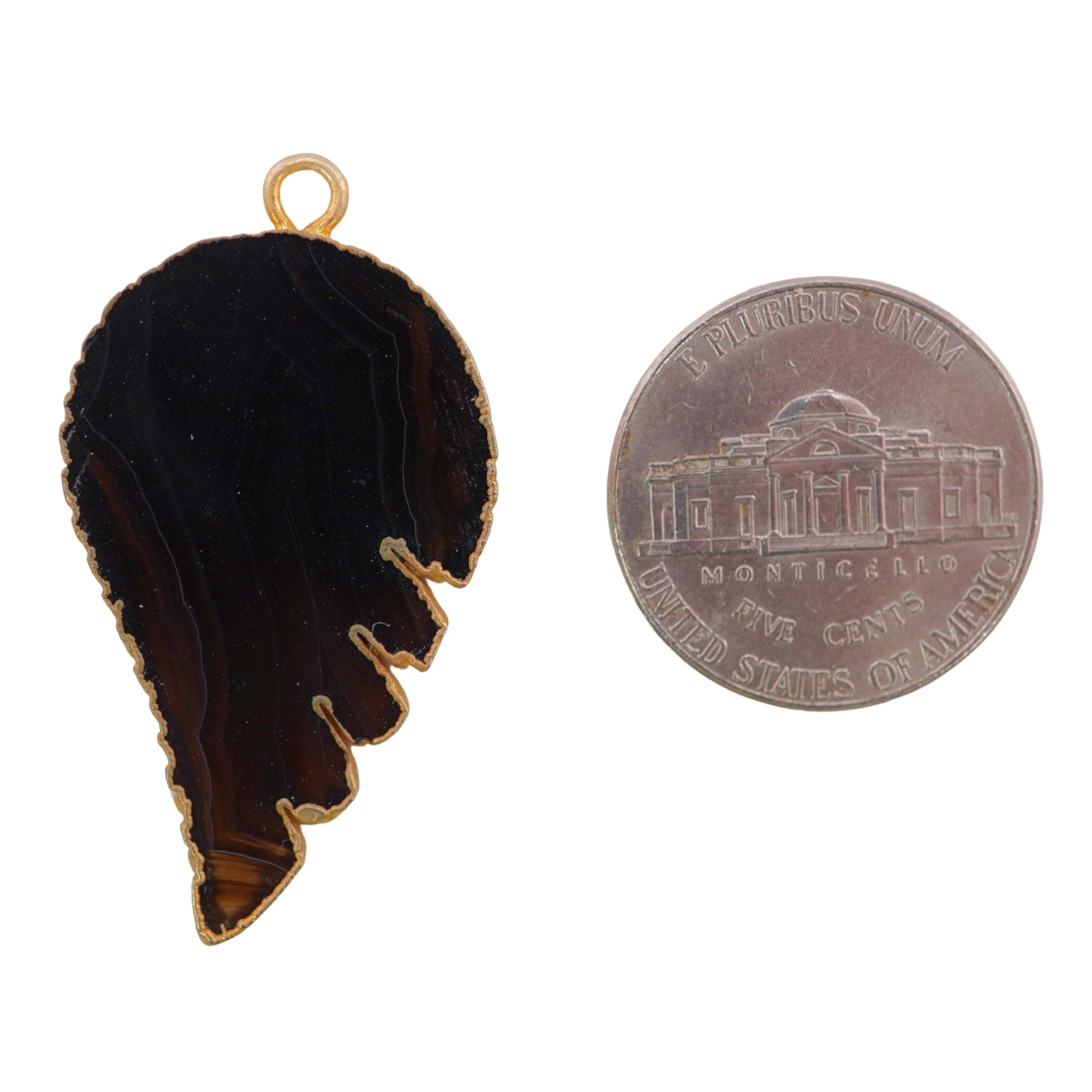 Black Banded Agate Angel Wing Shape Gemstone Gold Electroplated Charm Pendant For Jewelry Making